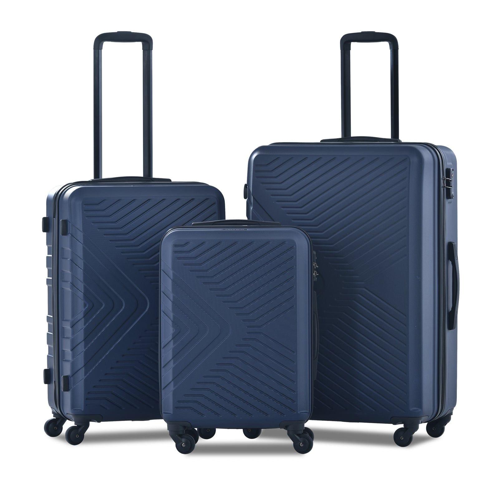 Shop 3 Piece Luggage Sets ABS Lightweight Suitcase with Two Hooks, Spinner Wheels, TSA Lock, (20/24/28) Navy Mademoiselle Home Decor