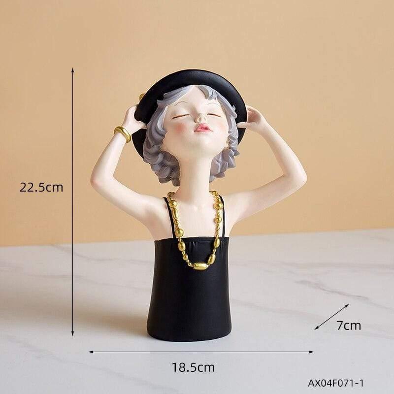 Shop 200044142 Girl with hat - black Chichi Sculpture Mademoiselle Home Decor