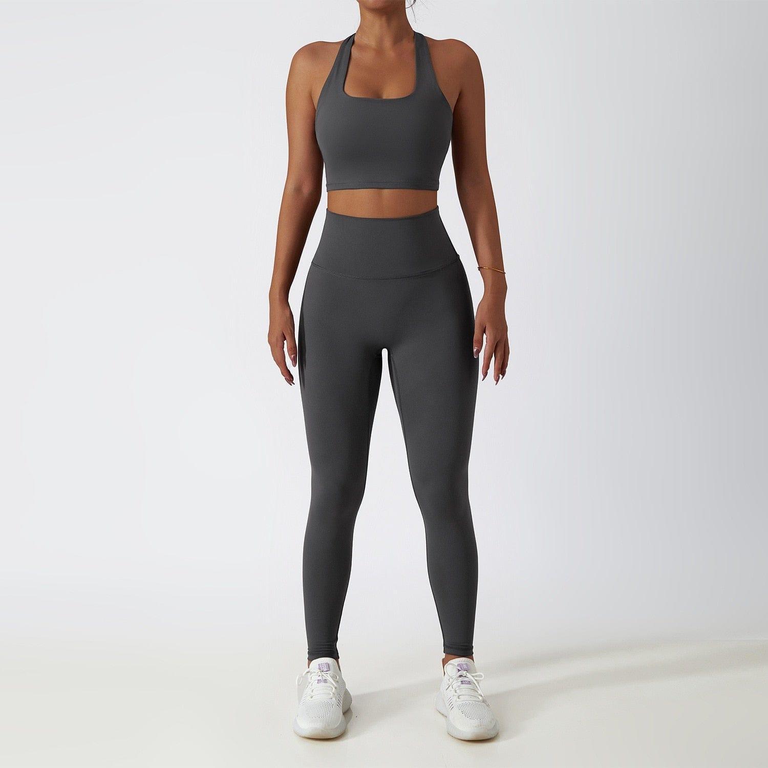 Shop 0 dark grey bra set / S / China 2 Piece Yoga Suits Yoga Clothes Women High Waist Leggings Zipper Long Sleeves Gym Workout Fitness Clothes Set Running Sportswear Mademoiselle Home Decor