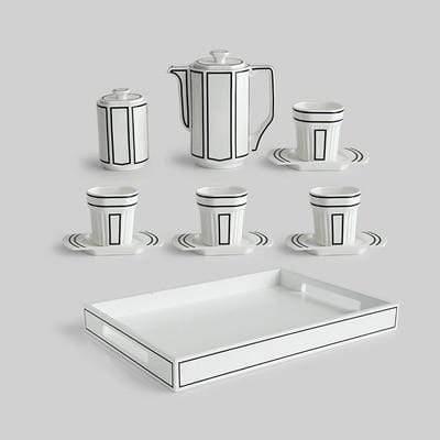 Shop 0 Set C (Teapot + Sugar Bowl + 4 Cups w/ Saucers + Tray) Coco Tea Set Mademoiselle Home Decor