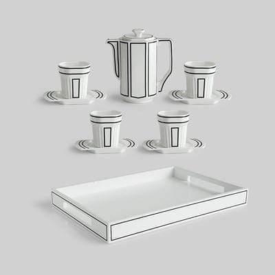 Shop 0 Set D (Teapot + 4 Cups w/ Saucers + Tray) Coco Tea Set Mademoiselle Home Decor