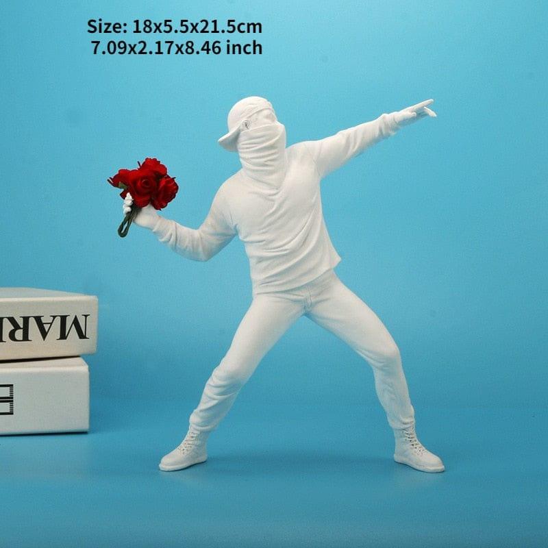 Shop 0 Banksy-White Resin Banksy Statues Sculptures Flower Thrower Statue Bomber Home Decoration Accessories Modern Ornaments Figurine Collectible Mademoiselle Home Decor