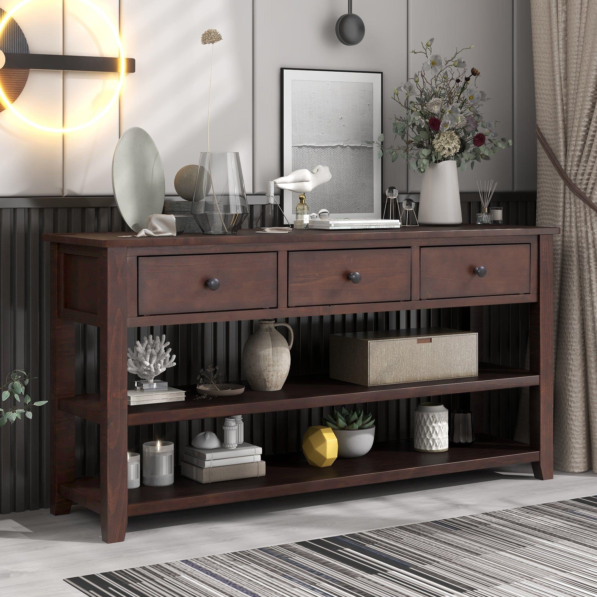 Shop TREXM TREXM Retro Design Console Table with Two Open Shelves, Pine Solid Wood Frame and Legs for Living Room (Espresso) Mademoiselle Home Decor