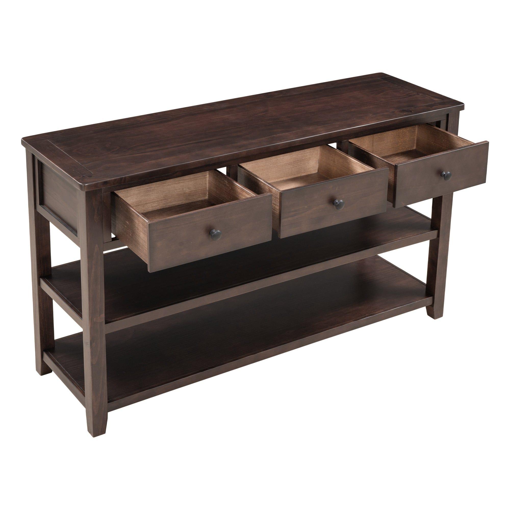 Shop TREXM TREXM Retro Design Console Table with Two Open Shelves, Pine Solid Wood Frame and Legs for Living Room (Espresso) Mademoiselle Home Decor