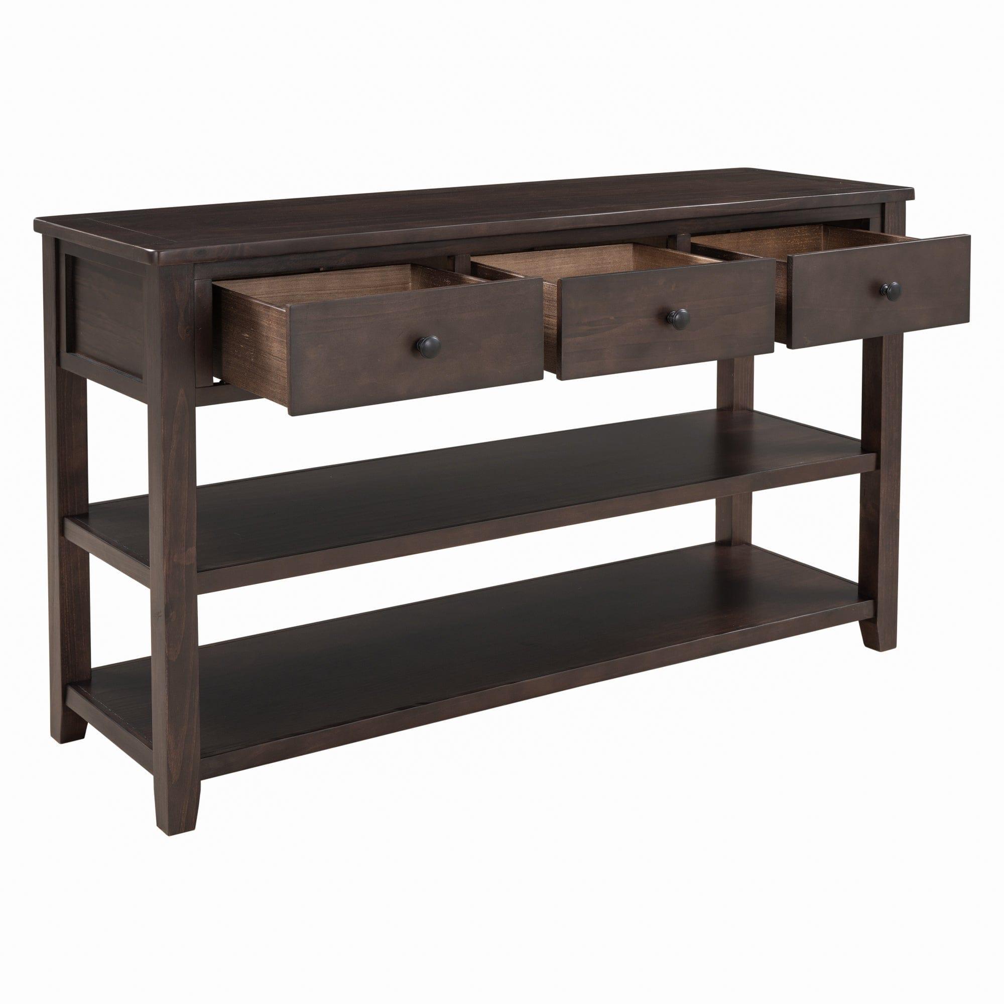 Shop TREXM TREXM Retro Design Console Table with Two Open Shelves, Pine Solid Wood Frame and Legs for Living Room (Espresso) Mademoiselle Home Decor