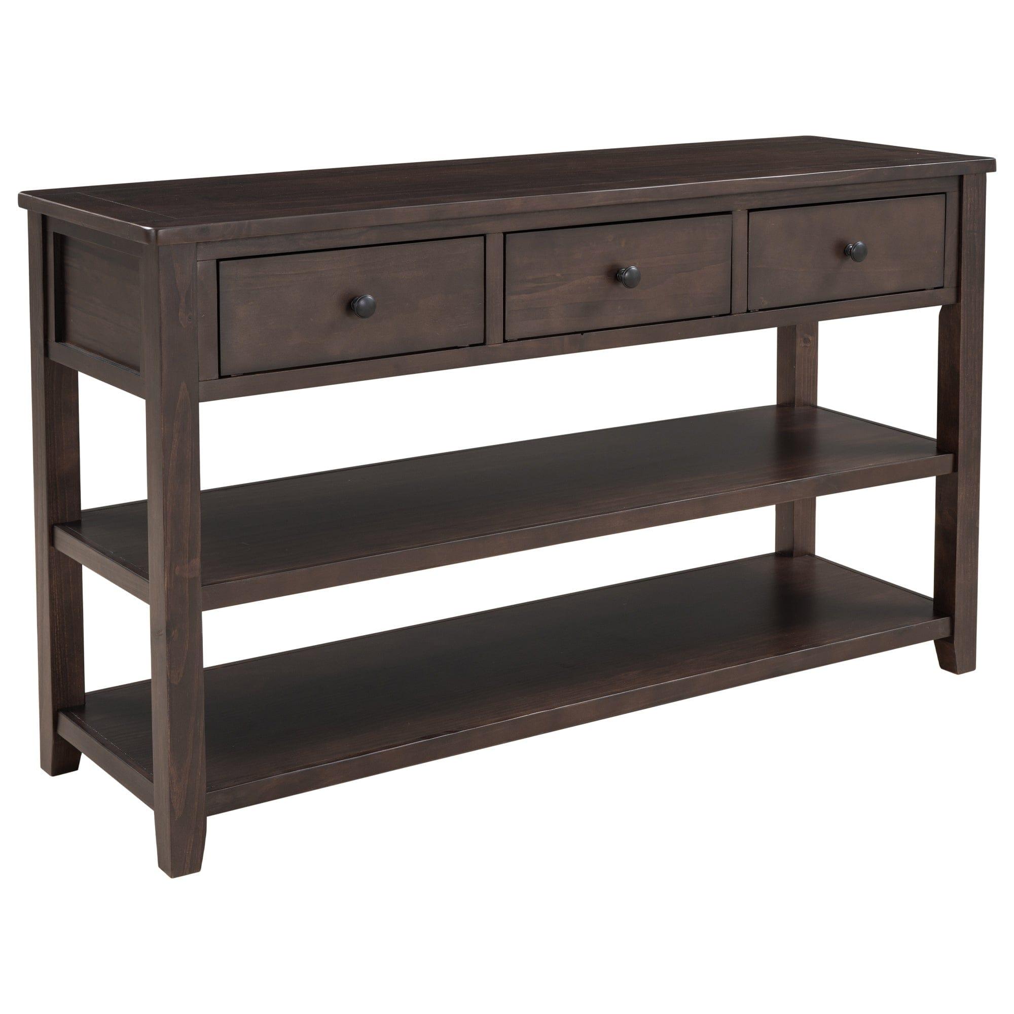 Shop TREXM TREXM Retro Design Console Table with Two Open Shelves, Pine Solid Wood Frame and Legs for Living Room (Espresso) Mademoiselle Home Decor