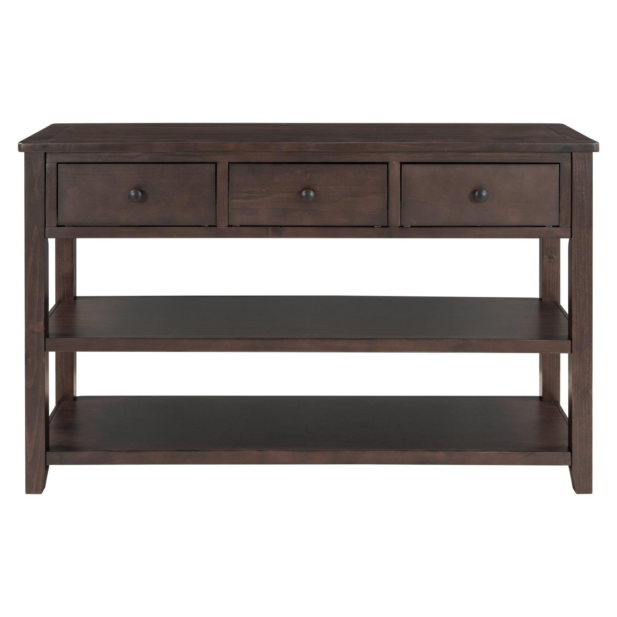 Shop TREXM TREXM Retro Design Console Table with Two Open Shelves, Pine Solid Wood Frame and Legs for Living Room (Espresso) Mademoiselle Home Decor