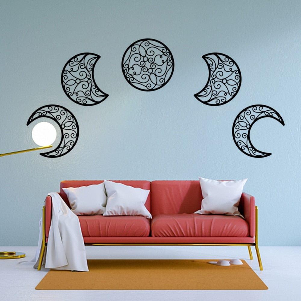 Shop 0 5pcs 3D Wooden Moon Phases Wall Decorative Natural Design Moon Cycle Variation Decorative Creative Bohemian Wall-mounted Decor Mademoiselle Home Decor