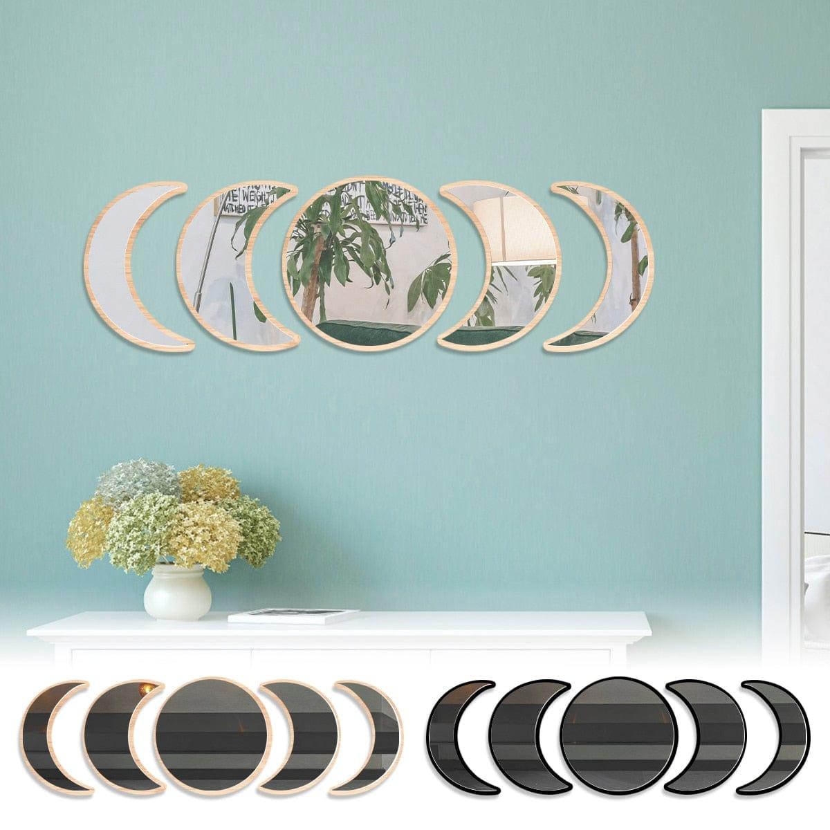 Shop 0 5pcs 3D Wooden Moon Phases Wall Decorative Natural Design Moon Cycle Variation Decorative Creative Bohemian Wall-mounted Decor Mademoiselle Home Decor
