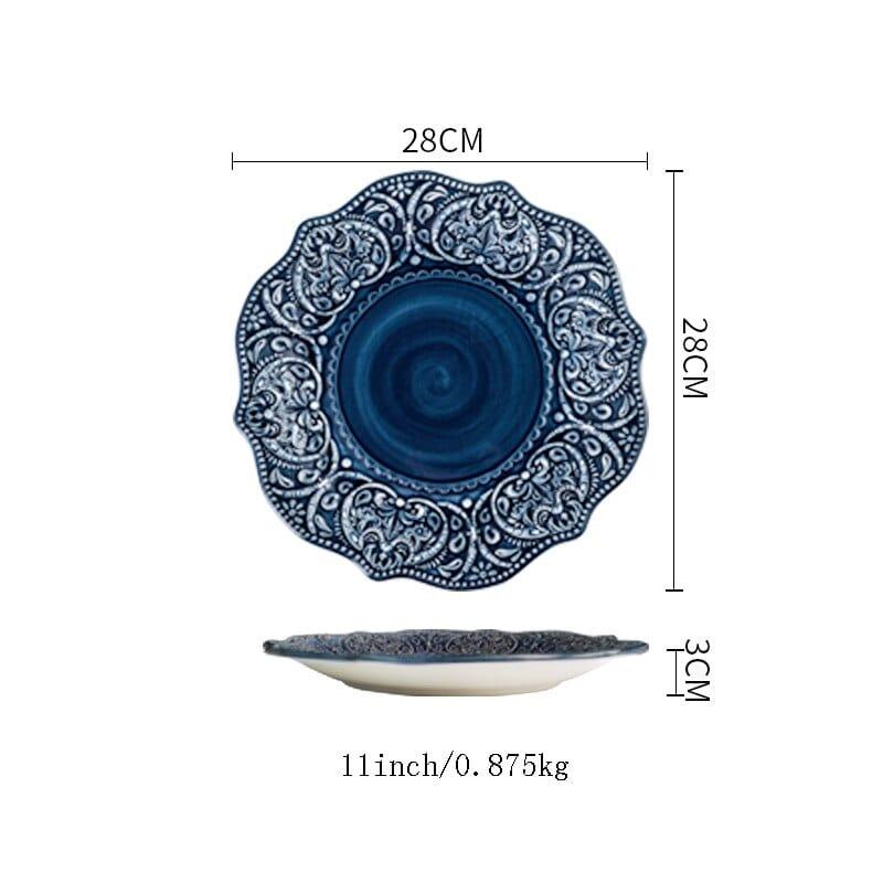 Shop 0 11inch Plate Blue Retro Ceramic Dinner Plate Relief High-end Western Plates Mug Dinnerware Steak Dish Salad Soup Noodles Rice Bowl Tableware Mademoiselle Home Decor