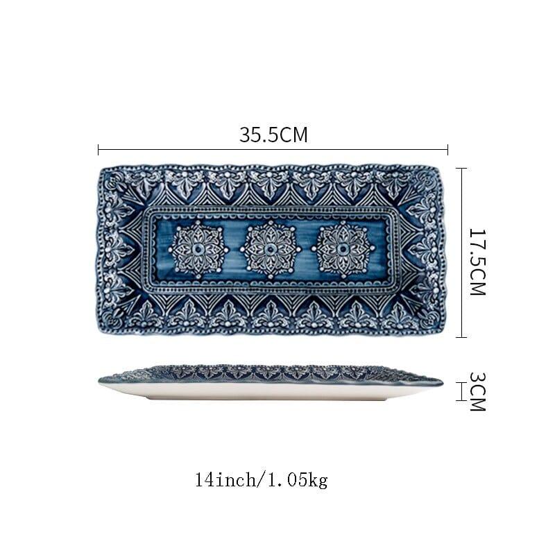 Shop 0 14inch Plate Blue Retro Ceramic Dinner Plate Relief High-end Western Plates Mug Dinnerware Steak Dish Salad Soup Noodles Rice Bowl Tableware Mademoiselle Home Decor