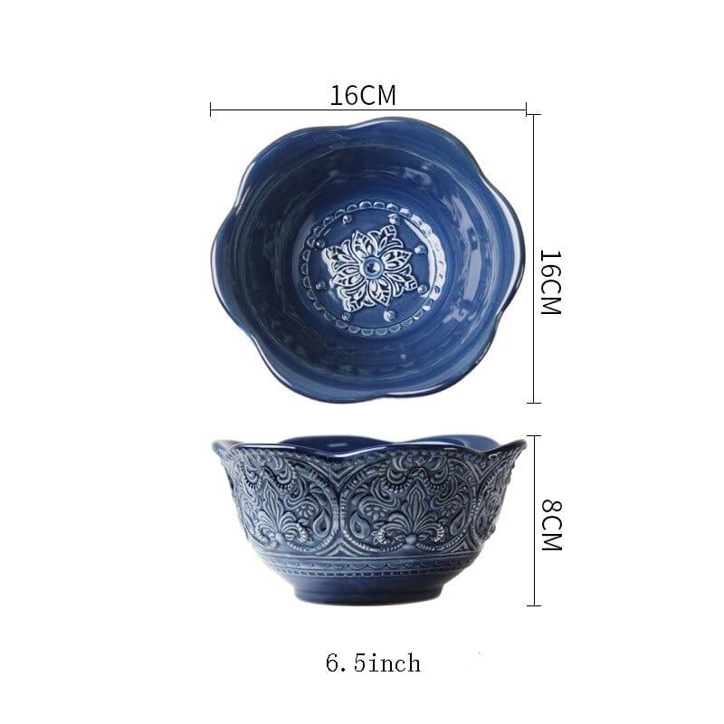 Shop 0 6.5 inchBowl Blue Retro Ceramic Dinner Plate Relief High-end Western Plates Mug Dinnerware Steak Dish Salad Soup Noodles Rice Bowl Tableware Mademoiselle Home Decor