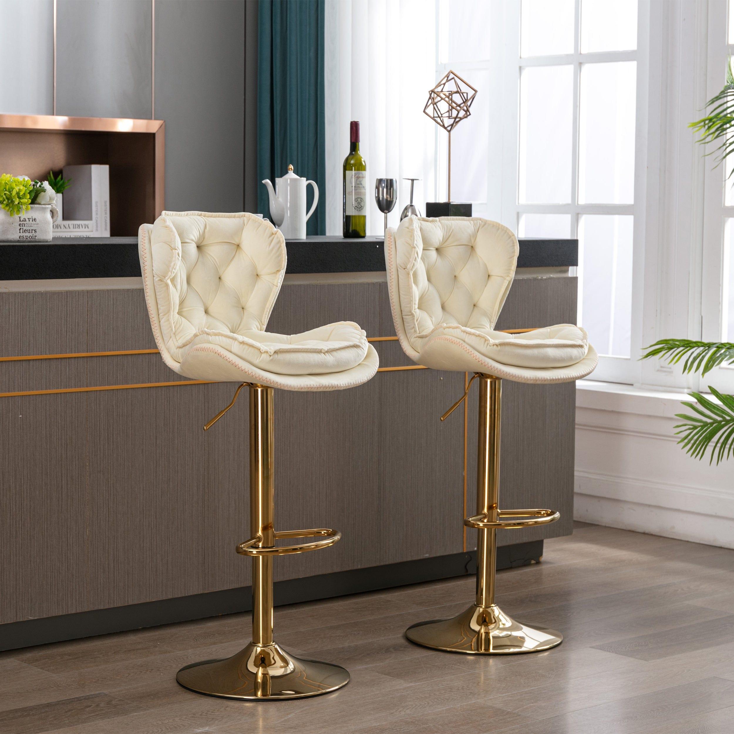 Shop Set of 2  Bar Stools,with Chrome Footrest and Base Swivel Height Adjustable Mechanical Lifting Velvet + Golden Leg Simple Bar Stool-cream Mademoiselle Home Decor