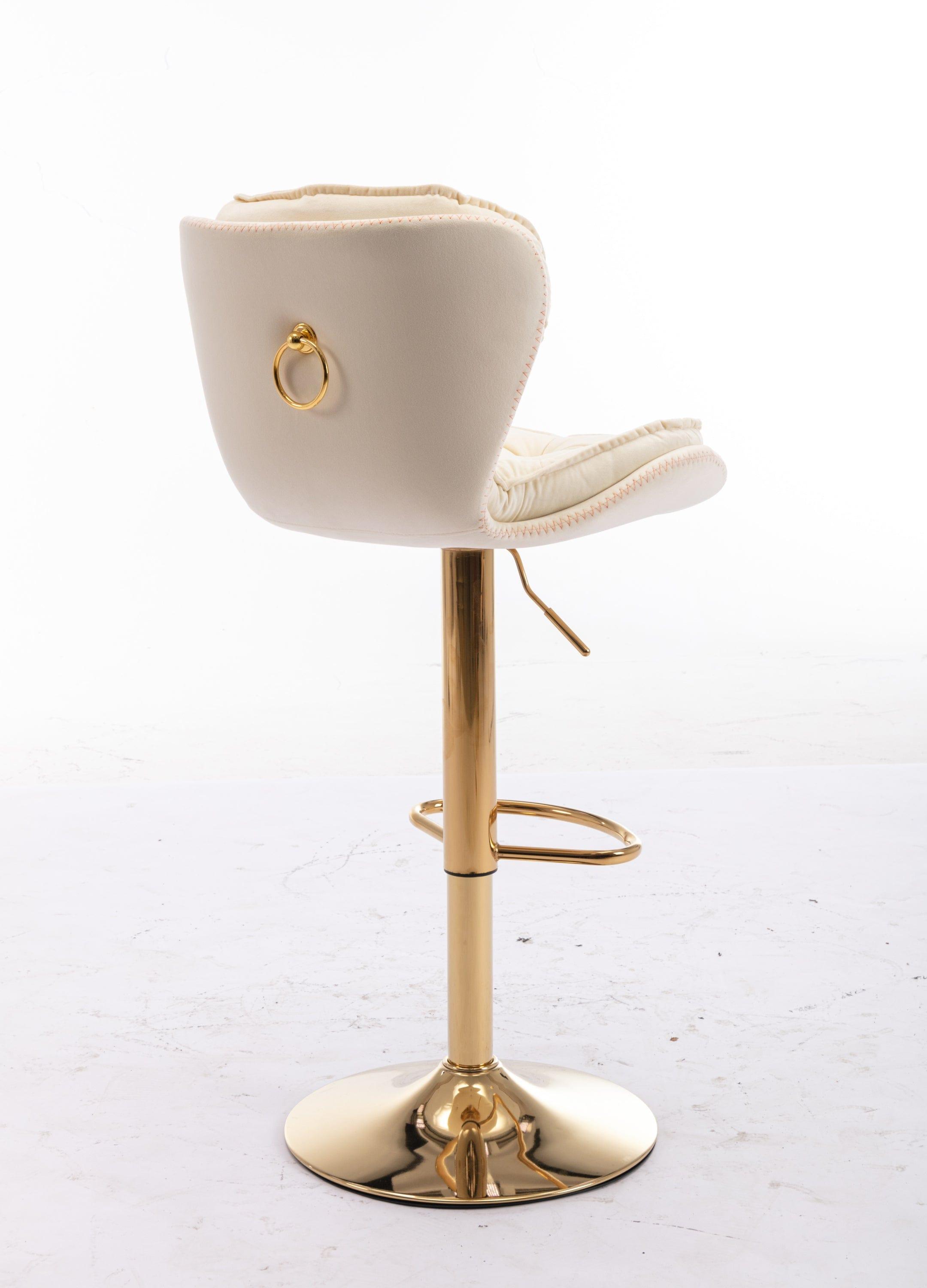 Shop Set of 2 Bar Stools,with Chrome Footrest and Base Swivel Height Adjustable Mechanical Lifting Velvet + Golden Leg Simple Bar Stool-cream Mademoiselle Home Decor