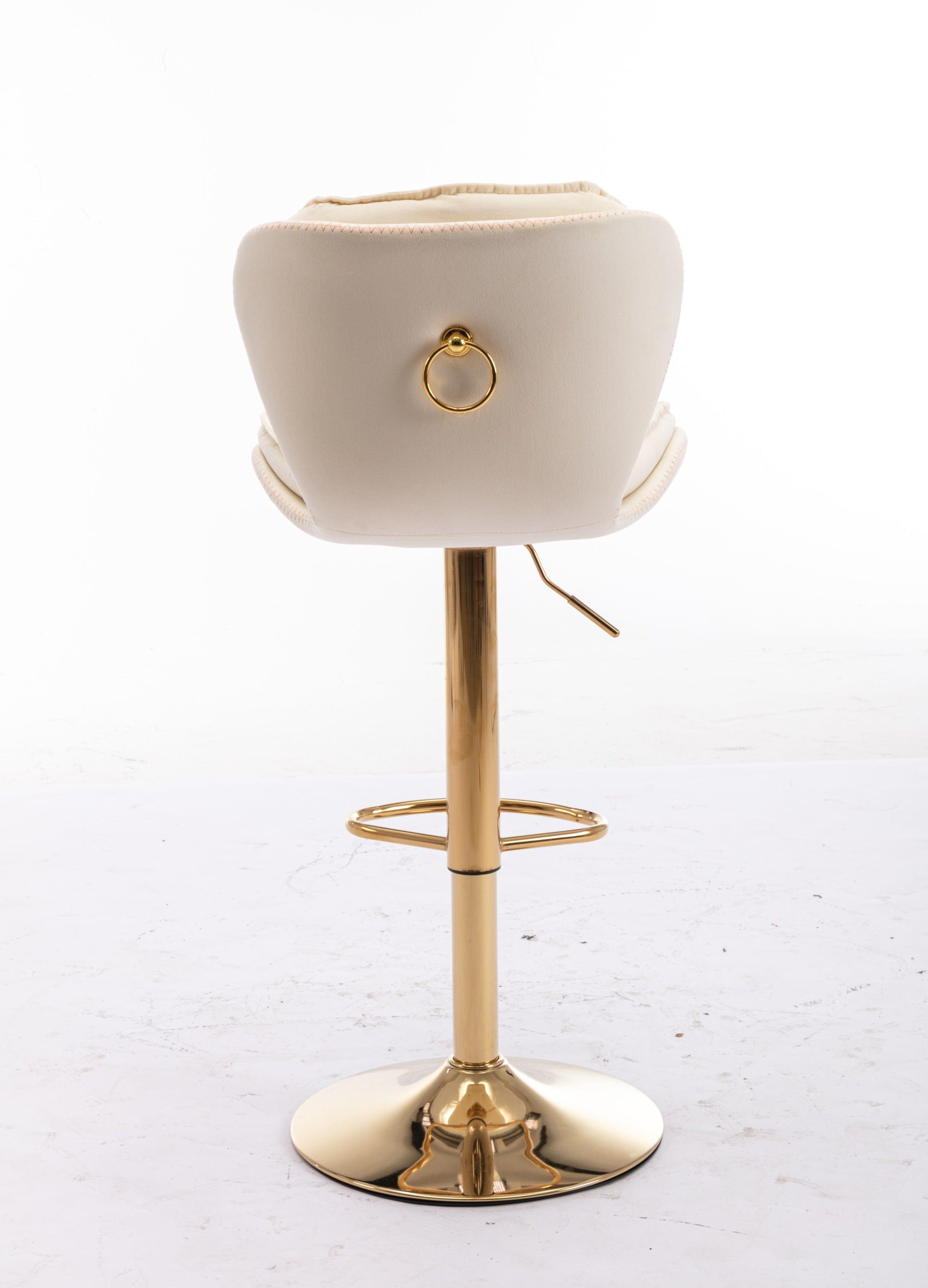 Shop Set of 2 Bar Stools,with Chrome Footrest and Base Swivel Height Adjustable Mechanical Lifting Velvet + Golden Leg Simple Bar Stool-cream Mademoiselle Home Decor