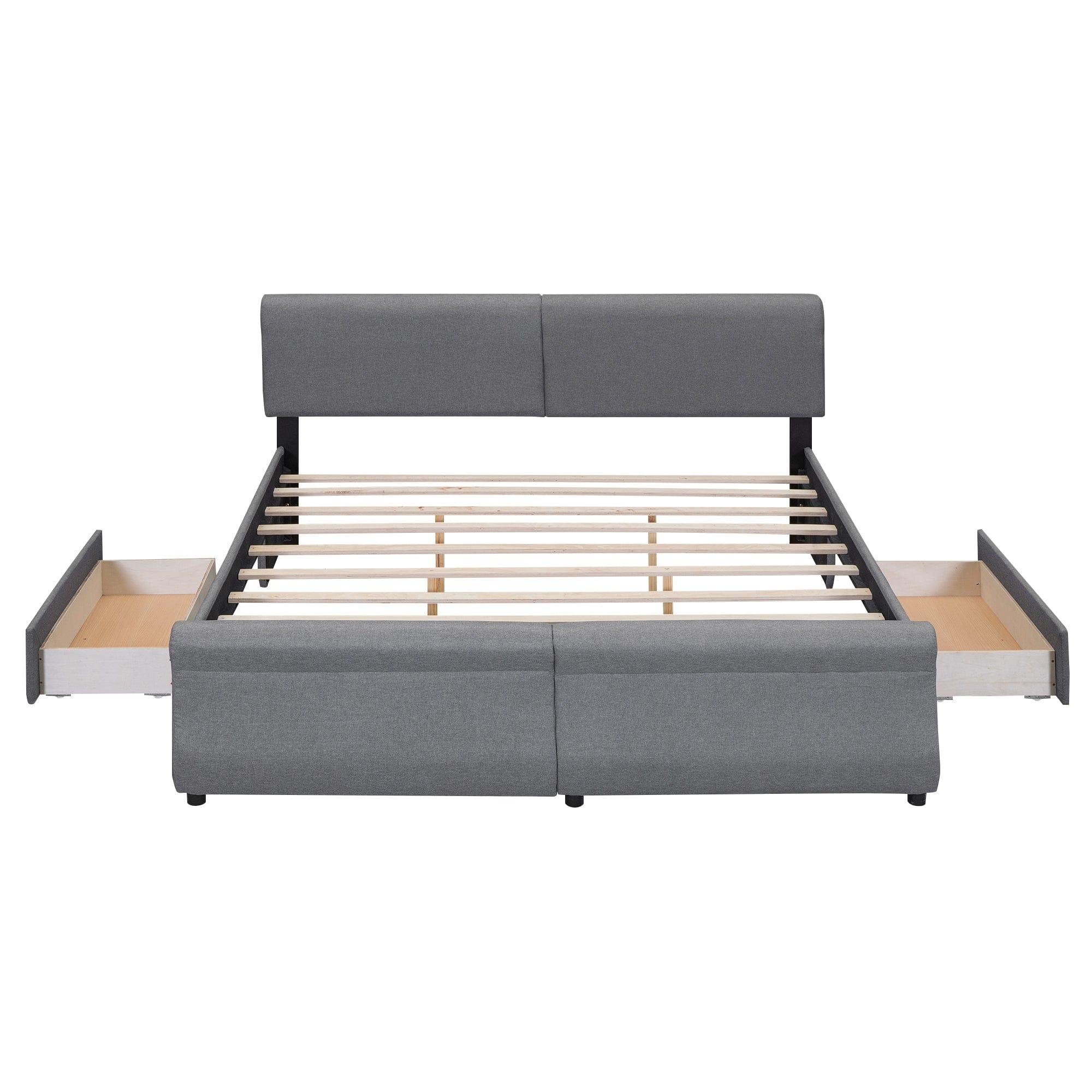 Shop King Size Upholstery Platform Bed with Two Drawers, Gray Mademoiselle Home Decor