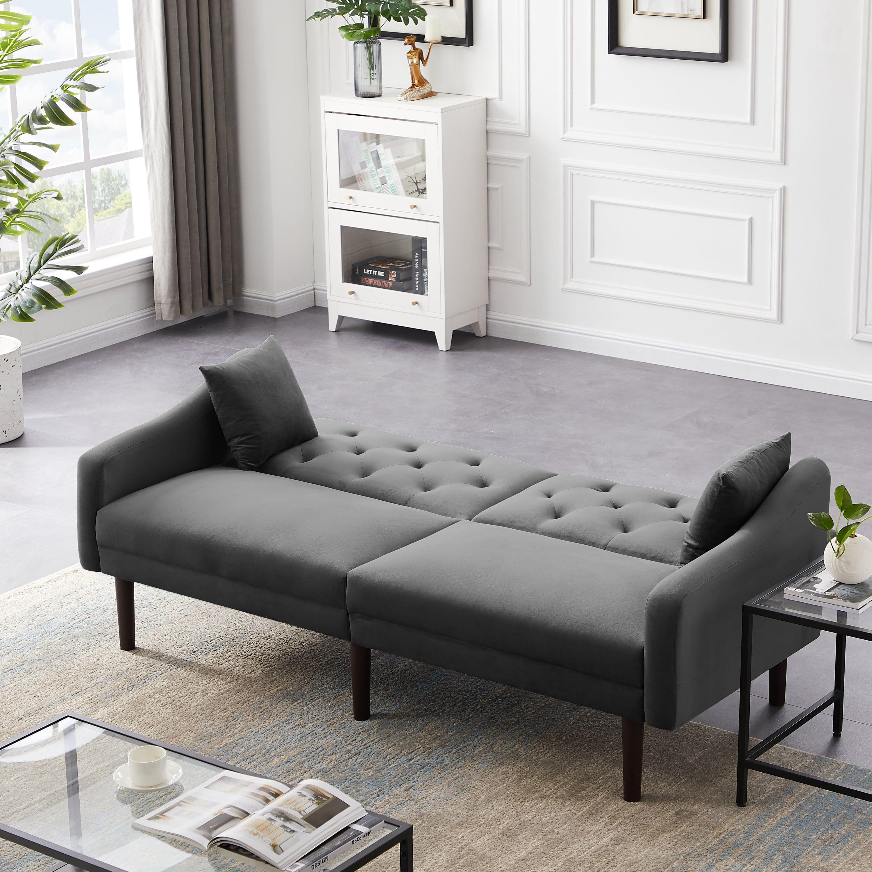 Shop FUTON SOFA SLEEPER GREY VELVET WITH 2 PILLOWS(same as W223S00382,W223S00954) ***Not available for sale on Walmart*** Mademoiselle Home Decor