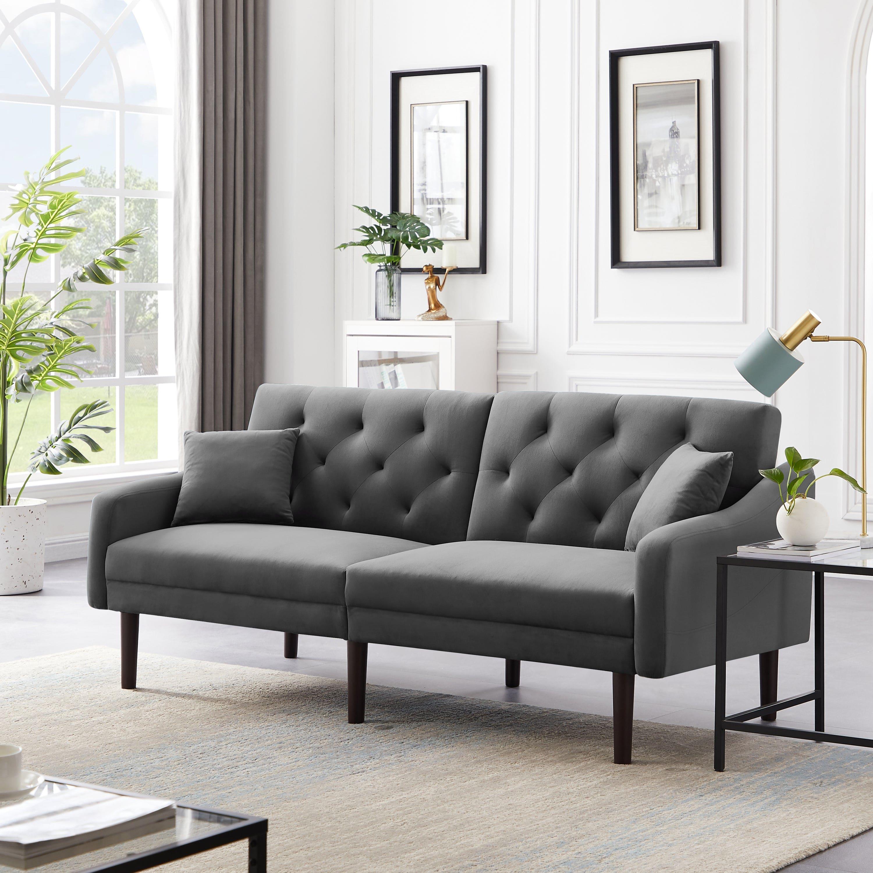 Shop FUTON SOFA SLEEPER GREY VELVET WITH 2 PILLOWS(same as W223S00382,W223S00954) ***Not available for sale on Walmart*** Mademoiselle Home Decor