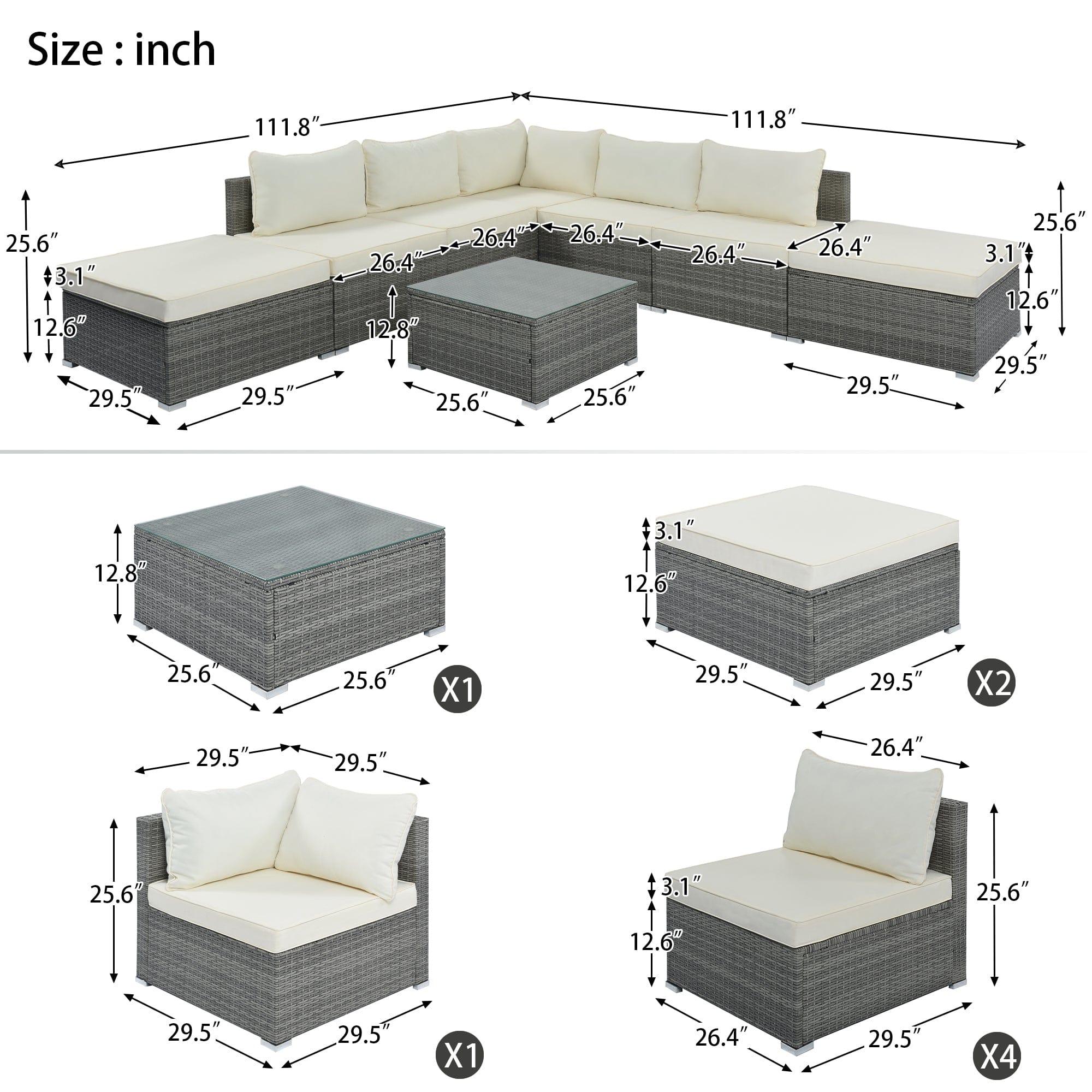 Shop 8-Pieces Outdoor Patio Furniture Sets, Garden Conversation Wicker Sofa Set, Single Sofa Combinable, Beige Cushions Gray Wicker Mademoiselle Home Decor