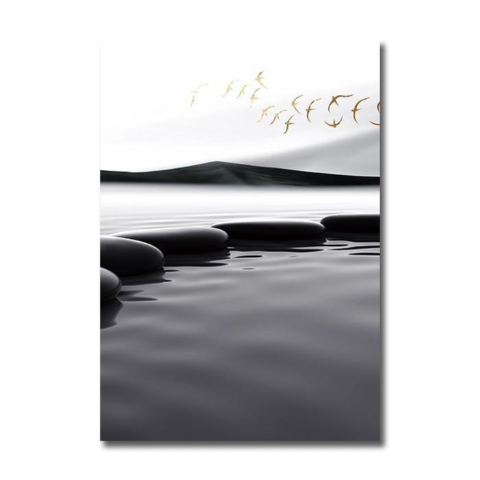 Shop 0 13x18cm No Frame / B Modern Landscape Poster Black Yellow Stone Boat Deer Wall Art Canvas Painting Nordic Print Wall Pictures Living room Decoration Mademoiselle Home Decor