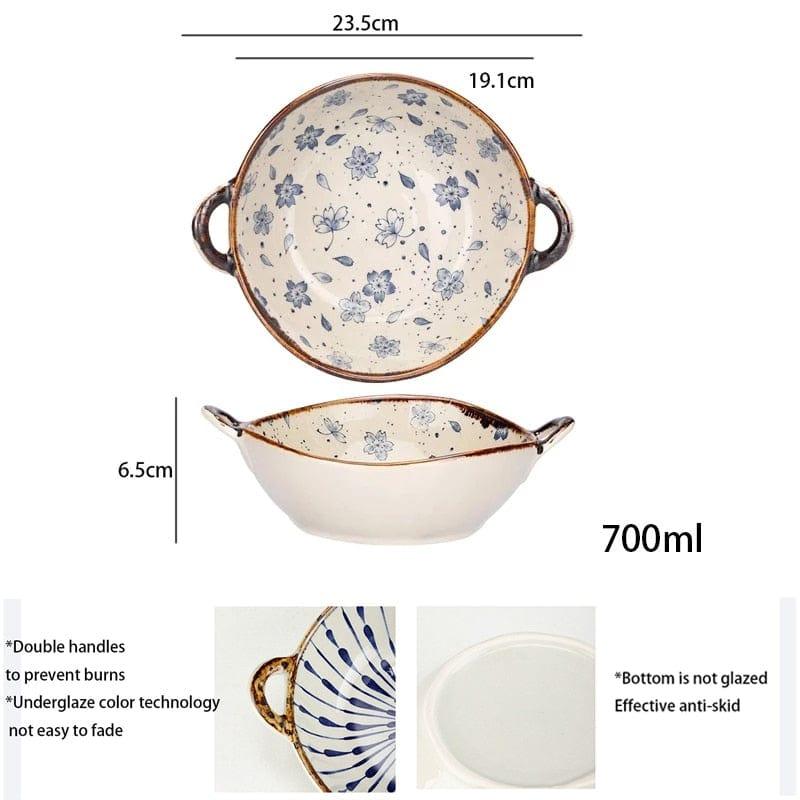 Shop 0 700ml Ceramic Salad Bowl With Handle Kitchen Soup Noodle Bowl Pasta Fruit Plate Japanese Tableware Microwave Oven Bakware Pan Mademoiselle Home Decor