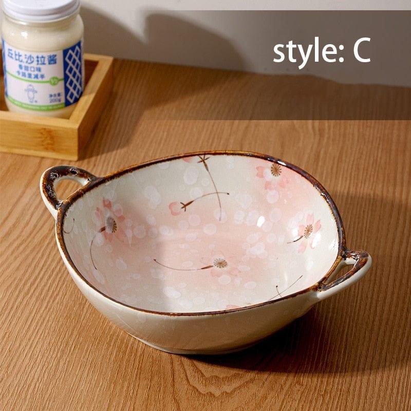 Shop 0 C 700ml Ceramic Salad Bowl With Handle Kitchen Soup Noodle Bowl Pasta Fruit Plate Japanese Tableware Microwave Oven Bakware Pan Mademoiselle Home Decor