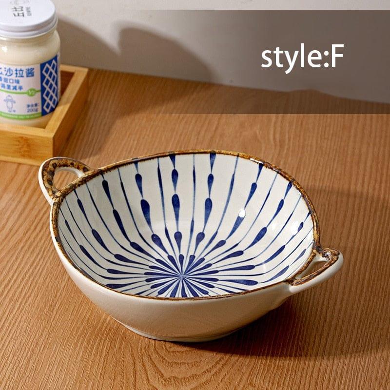 Shop 0 F 700ml Ceramic Salad Bowl With Handle Kitchen Soup Noodle Bowl Pasta Fruit Plate Japanese Tableware Microwave Oven Bakware Pan Mademoiselle Home Decor