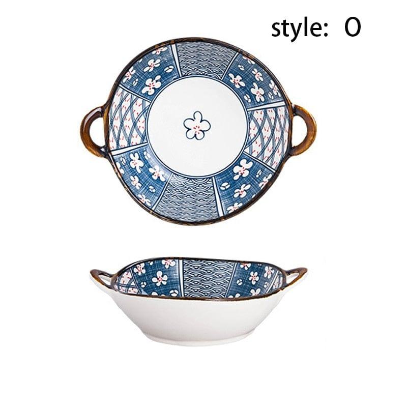 Shop 0 O 700ml Ceramic Salad Bowl With Handle Kitchen Soup Noodle Bowl Pasta Fruit Plate Japanese Tableware Microwave Oven Bakware Pan Mademoiselle Home Decor