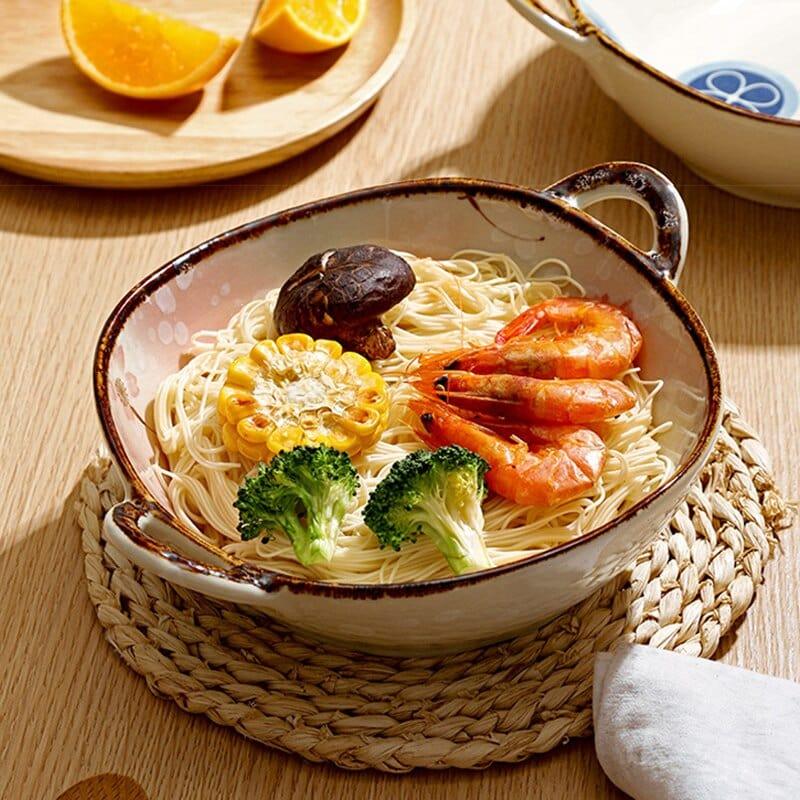 Shop 0 700ml Ceramic Salad Bowl With Handle Kitchen Soup Noodle Bowl Pasta Fruit Plate Japanese Tableware Microwave Oven Bakware Pan Mademoiselle Home Decor