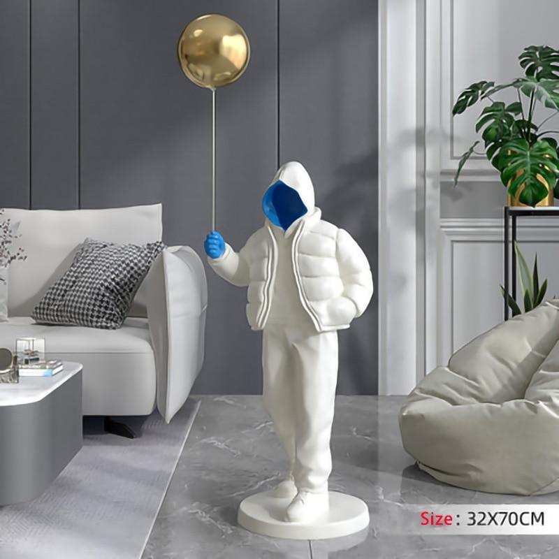 Shop 0 White and blue 100cm Nordic Style Originality Balloon Boy Floor Figure Statue Home Decoration Large Landing Living Room Decor Sculpture Figurine Mademoiselle Home Decor