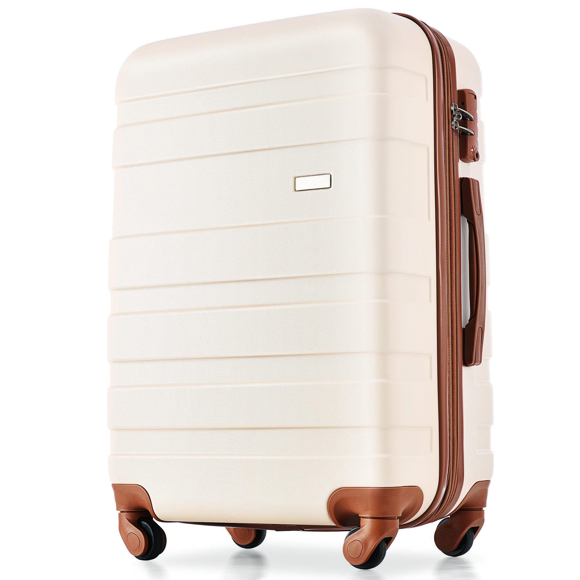 Shop Luggage Sets New Model Expandable ABS Hardshell 3pcs Clearance Luggage Hardside Lightweight Durable Suitcase sets Spinner Wheels Suitcase with TSA Lock 20''24''28''(ivory and brown) Mademoiselle Home Decor