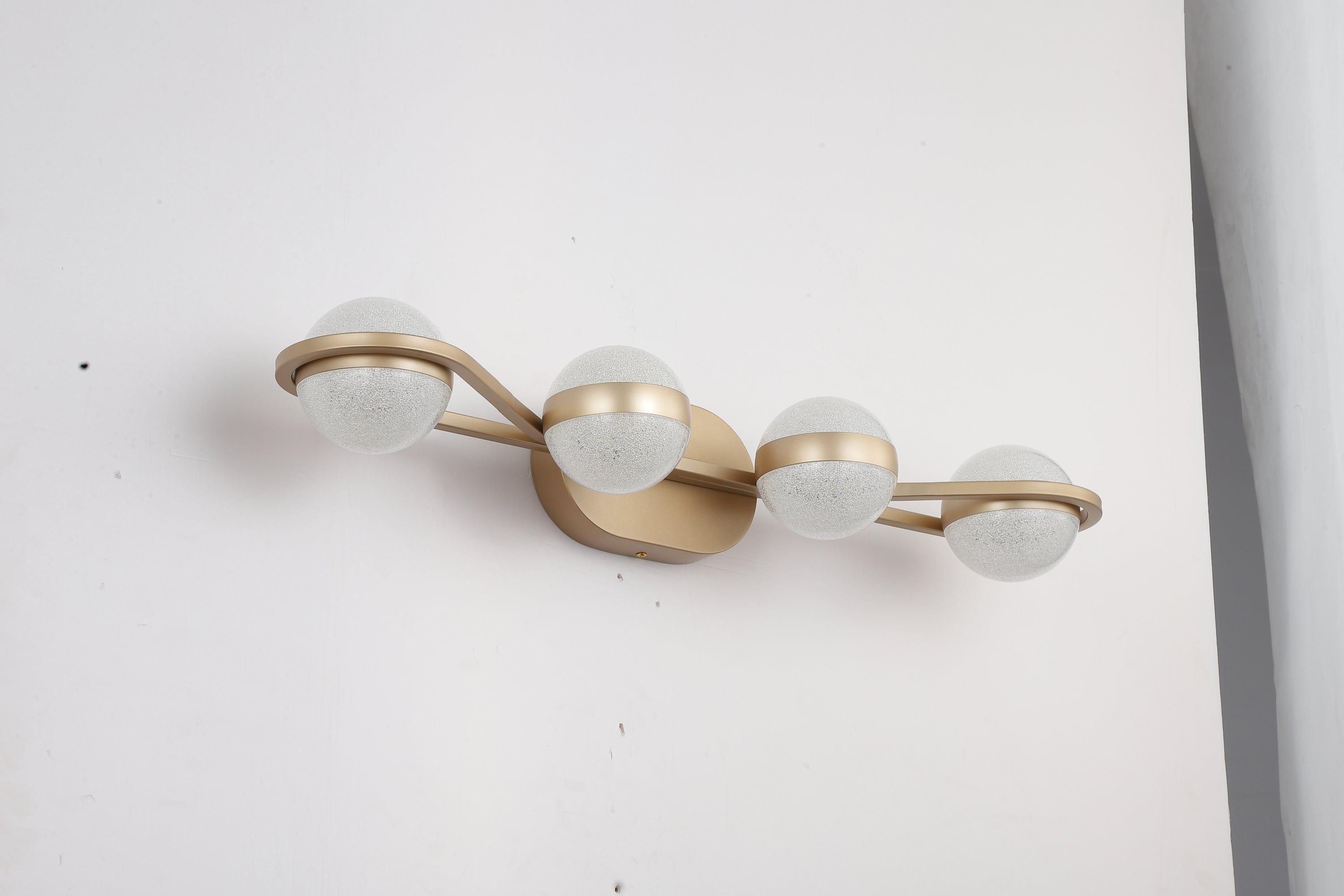 Shop LED Bathroom Vanity Lights Fixtures, 4-Lights Brushed Brass Globe Glass Shade Over Mirror Mademoiselle Home Decor