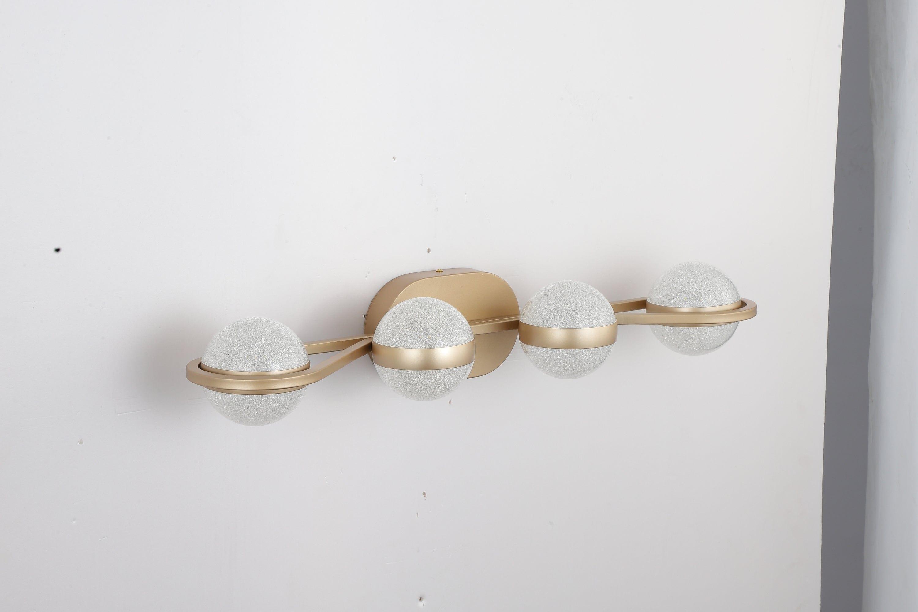 Shop LED Bathroom Vanity Lights Fixtures, 4-Lights Brushed Brass Globe Glass Shade Over Mirror Mademoiselle Home Decor