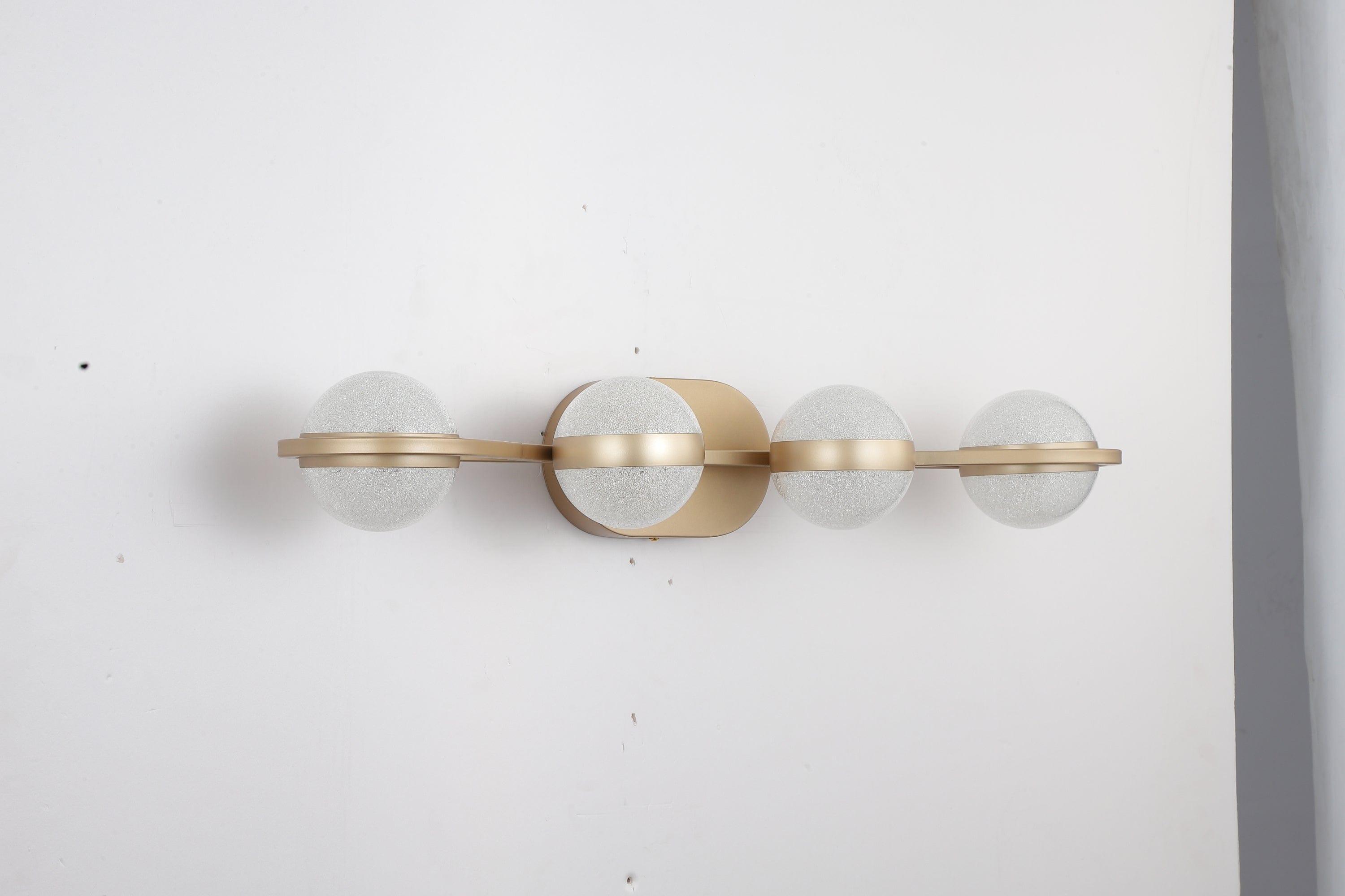 Shop LED Bathroom Vanity Lights Fixtures, 4-Lights Brushed Brass Globe Glass Shade Over Mirror Mademoiselle Home Decor