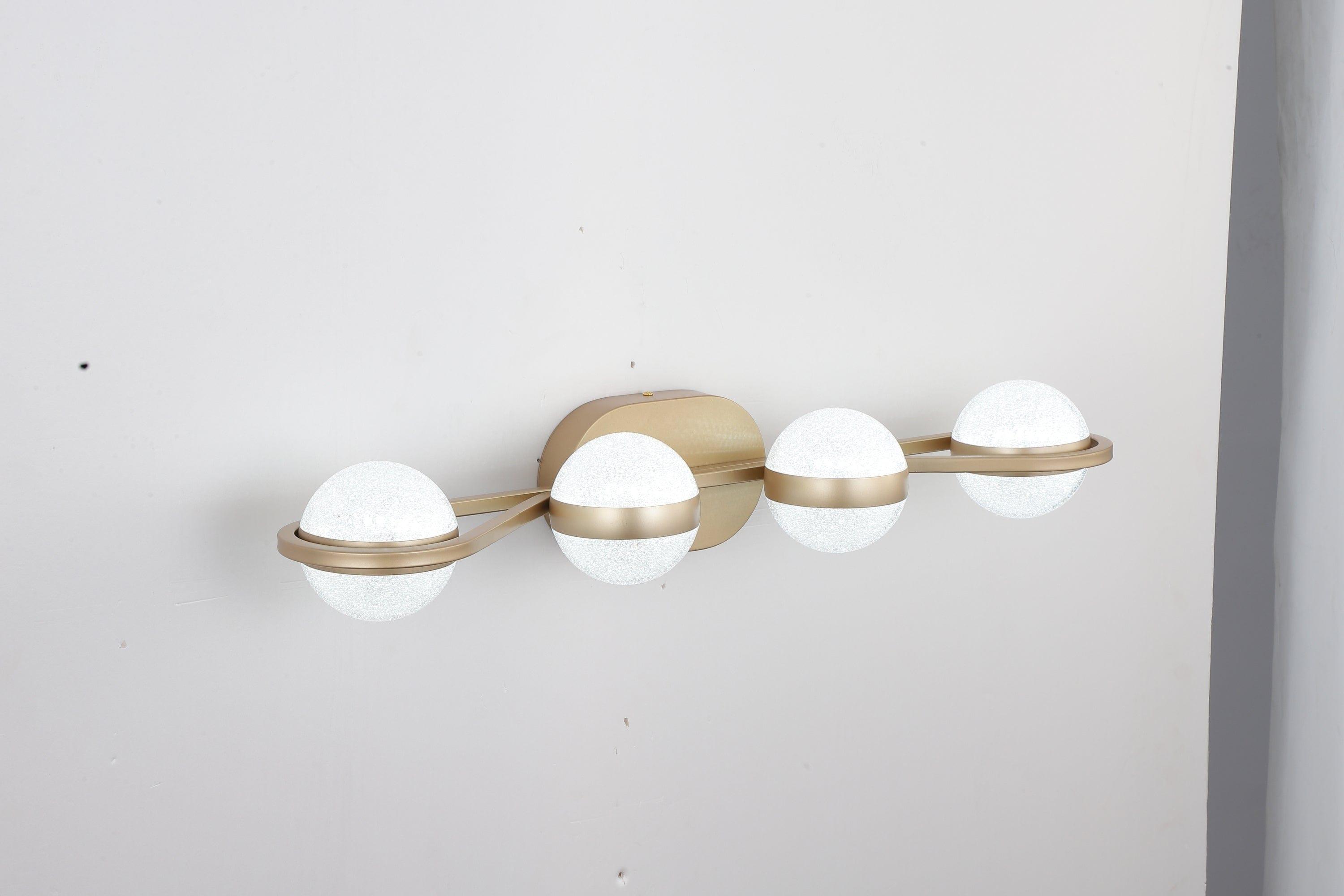 Shop LED Bathroom Vanity Lights Fixtures, 4-Lights Brushed Brass Globe Glass Shade Over Mirror Mademoiselle Home Decor