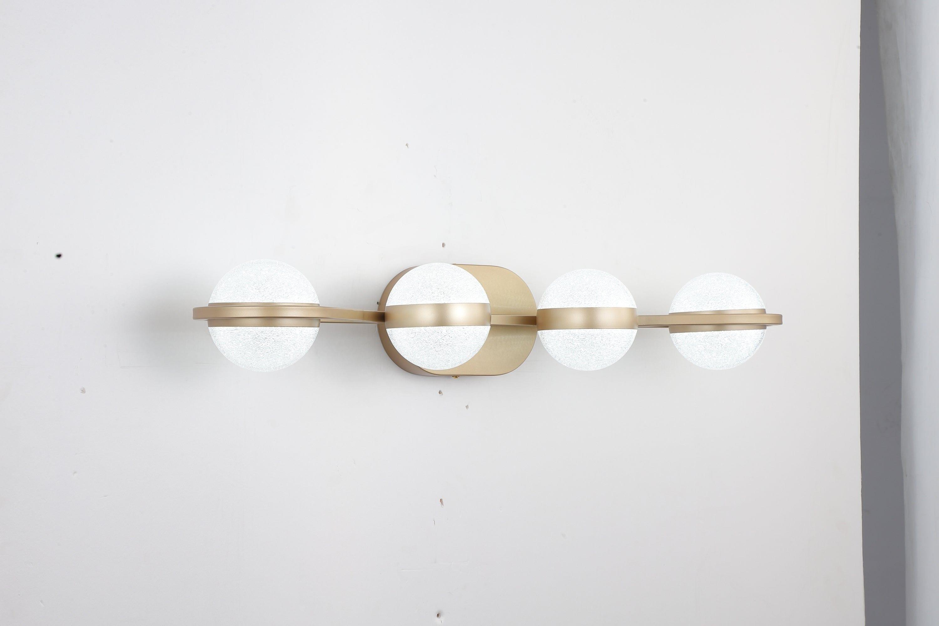 Shop LED Bathroom Vanity Lights Fixtures, 4-Lights Brushed Brass Globe Glass Shade Over Mirror Mademoiselle Home Decor