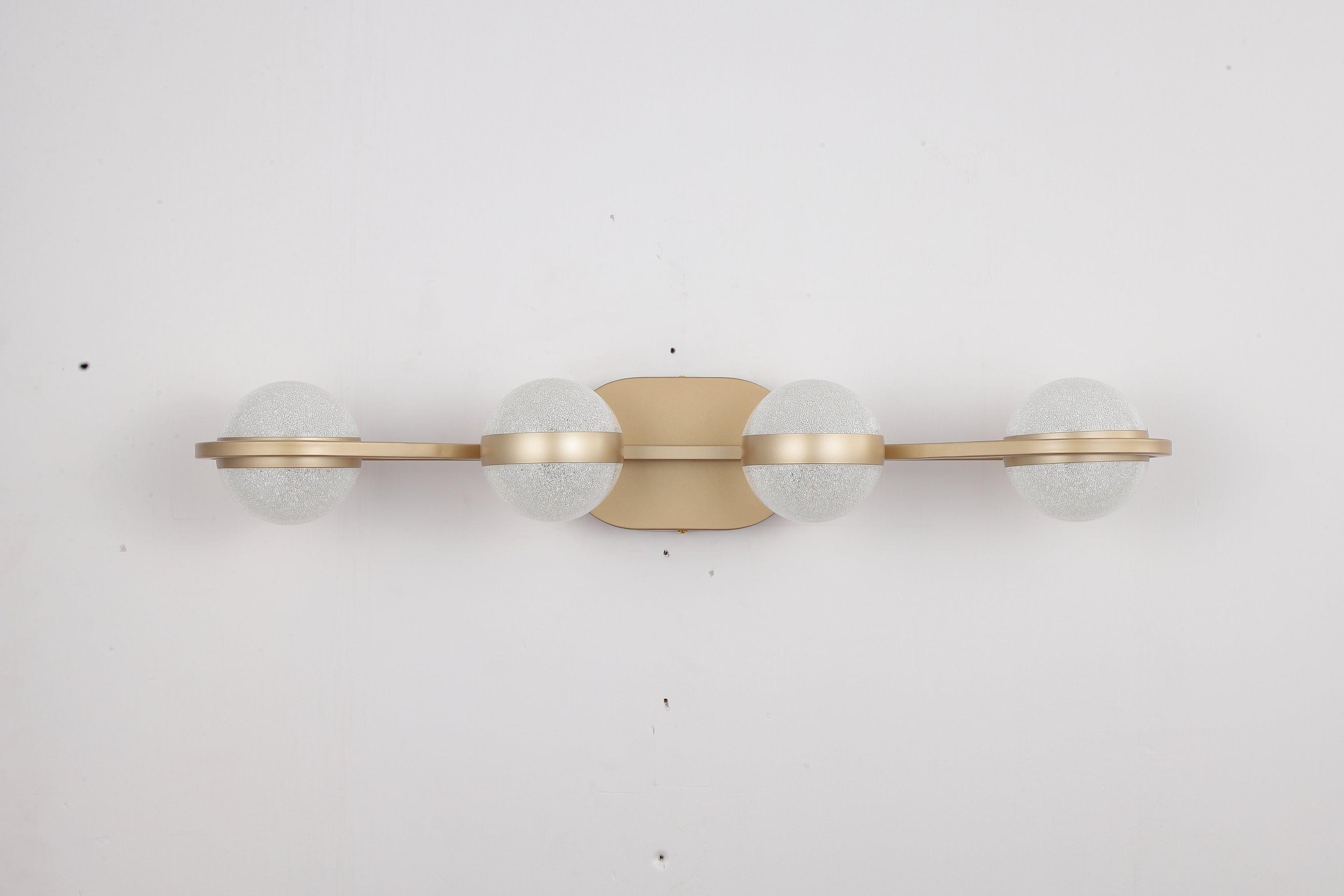 Shop LED Bathroom Vanity Lights Fixtures, 4-Lights Brushed Brass Globe Glass Shade Over Mirror Mademoiselle Home Decor