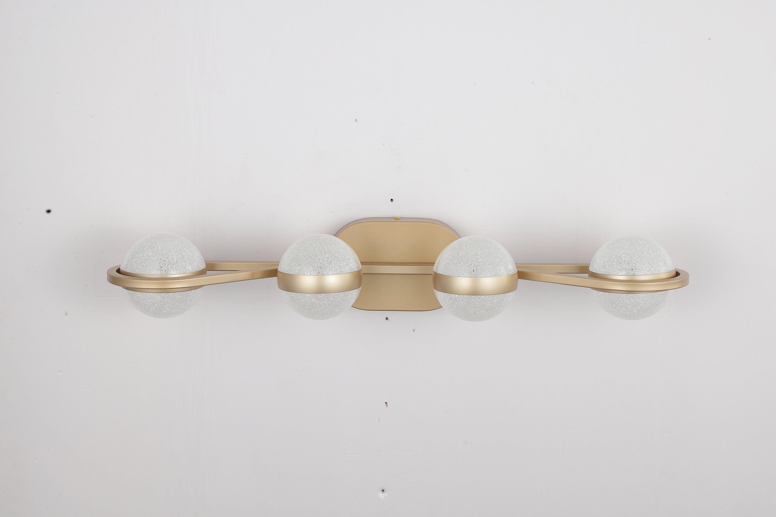 Shop LED Bathroom Vanity Lights Fixtures, 4-Lights Brushed Brass Globe Glass Shade Over Mirror Mademoiselle Home Decor
