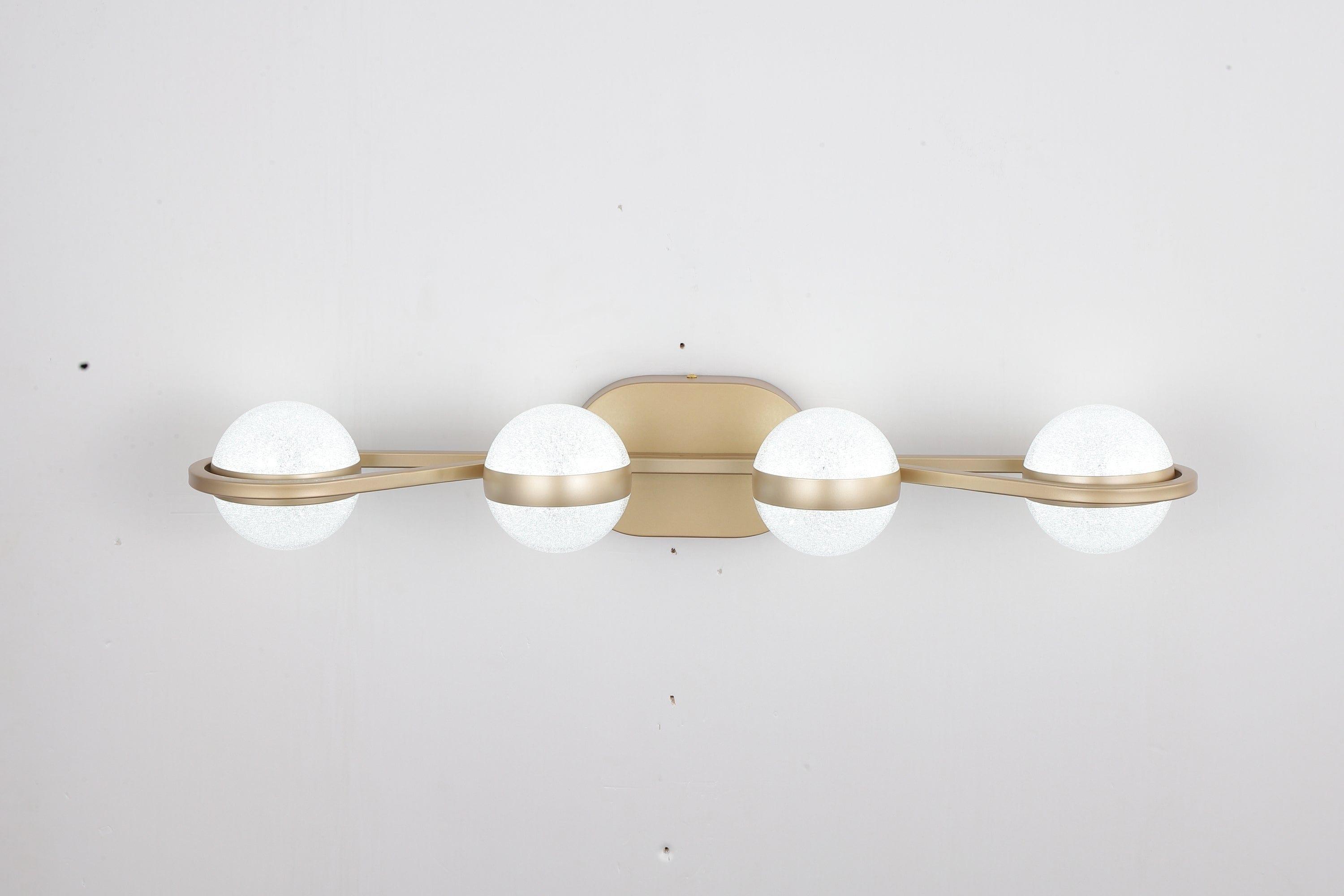 Shop LED Bathroom Vanity Lights Fixtures, 4-Lights Brushed Brass Globe Glass Shade Over Mirror Mademoiselle Home Decor
