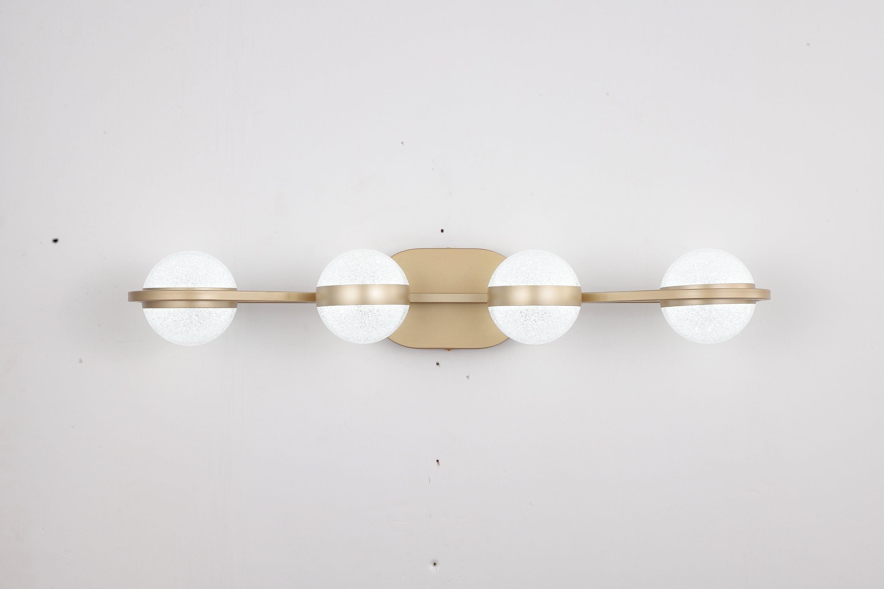 Shop LED Bathroom Vanity Lights Fixtures, 4-Lights Brushed Brass Globe Glass Shade Over Mirror Mademoiselle Home Decor
