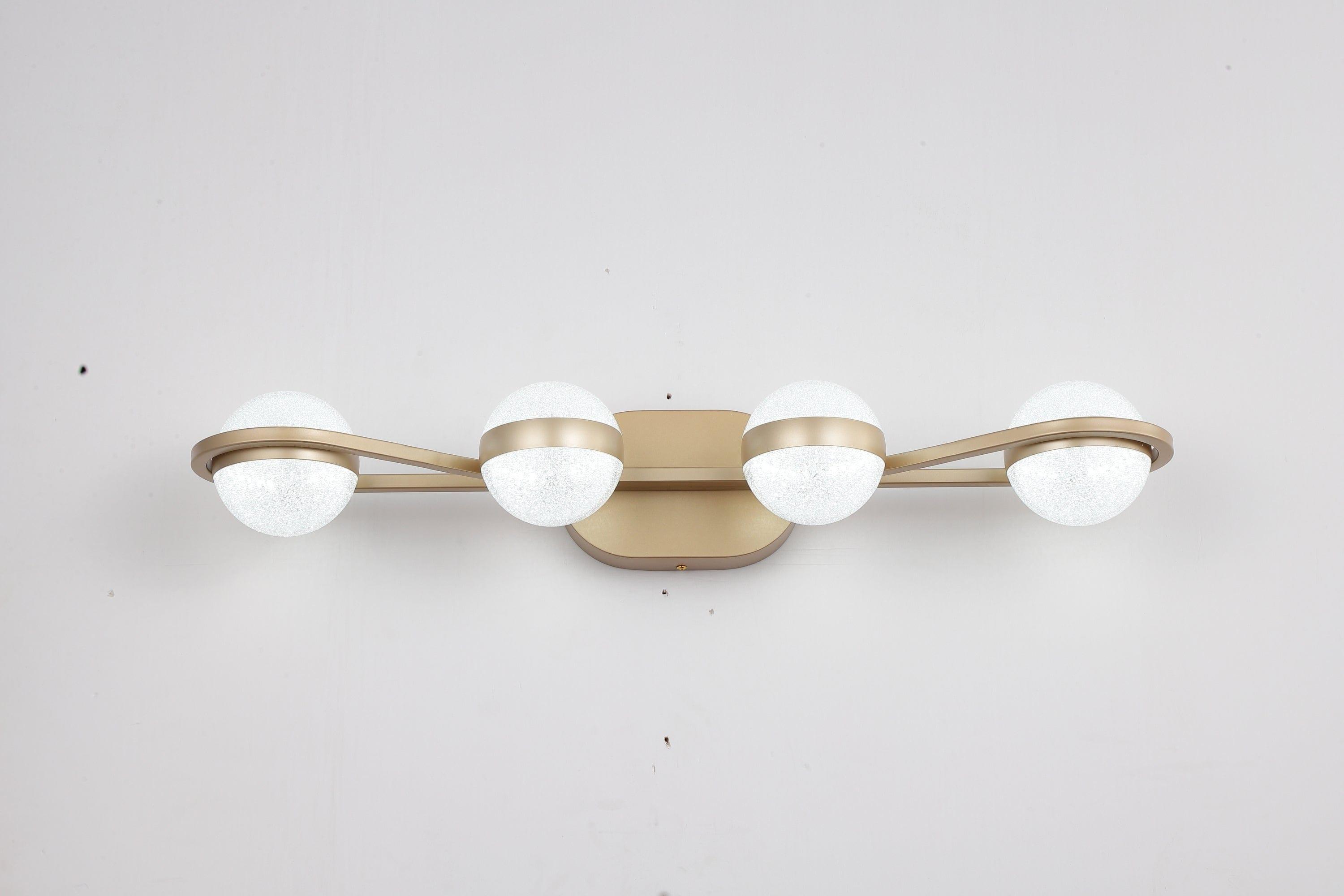 Shop LED Bathroom Vanity Lights Fixtures, 4-Lights Brushed Brass Globe Glass Shade Over Mirror Mademoiselle Home Decor