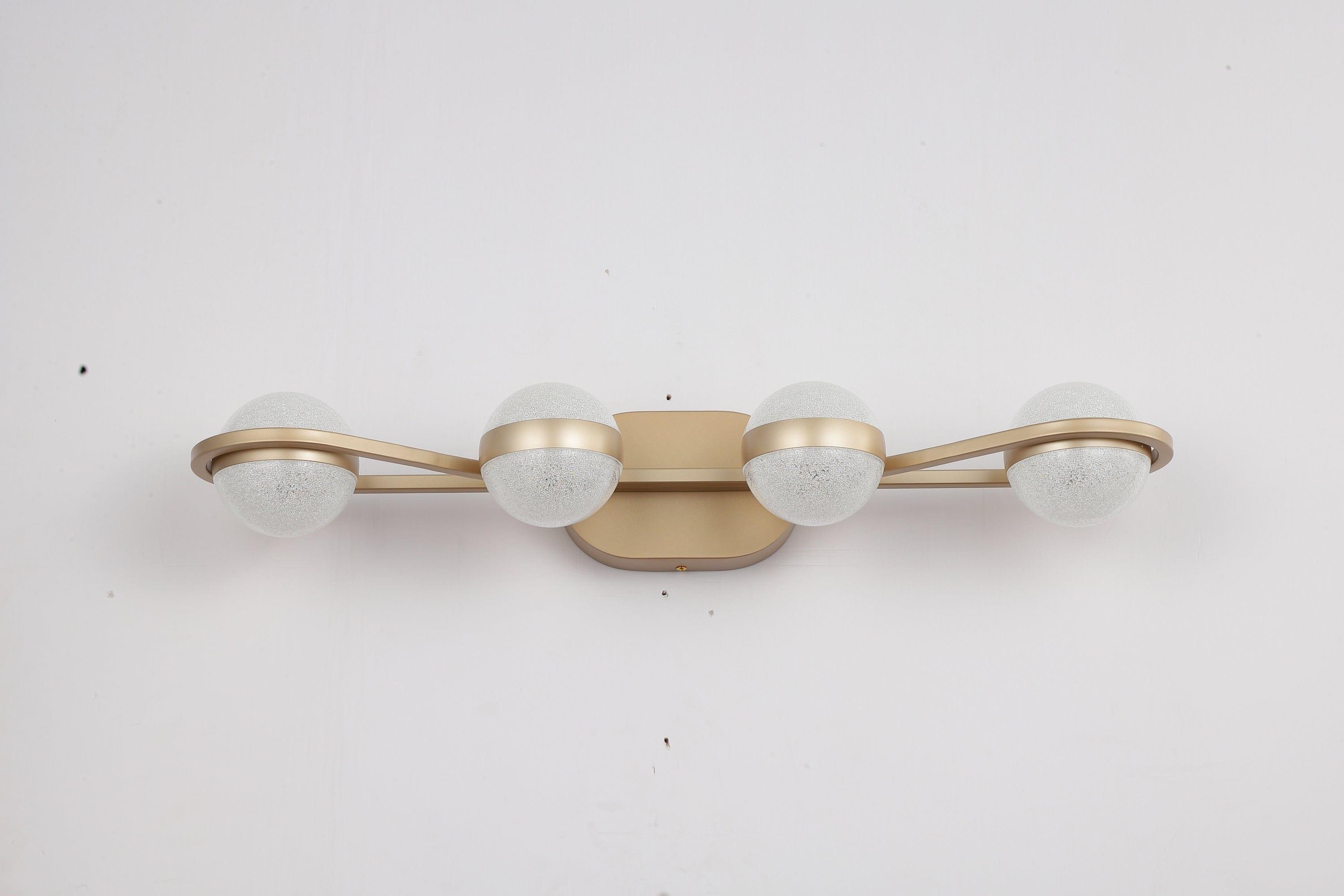 Shop LED Bathroom Vanity Lights Fixtures, 4-Lights Brushed Brass Globe Glass Shade Over Mirror Mademoiselle Home Decor