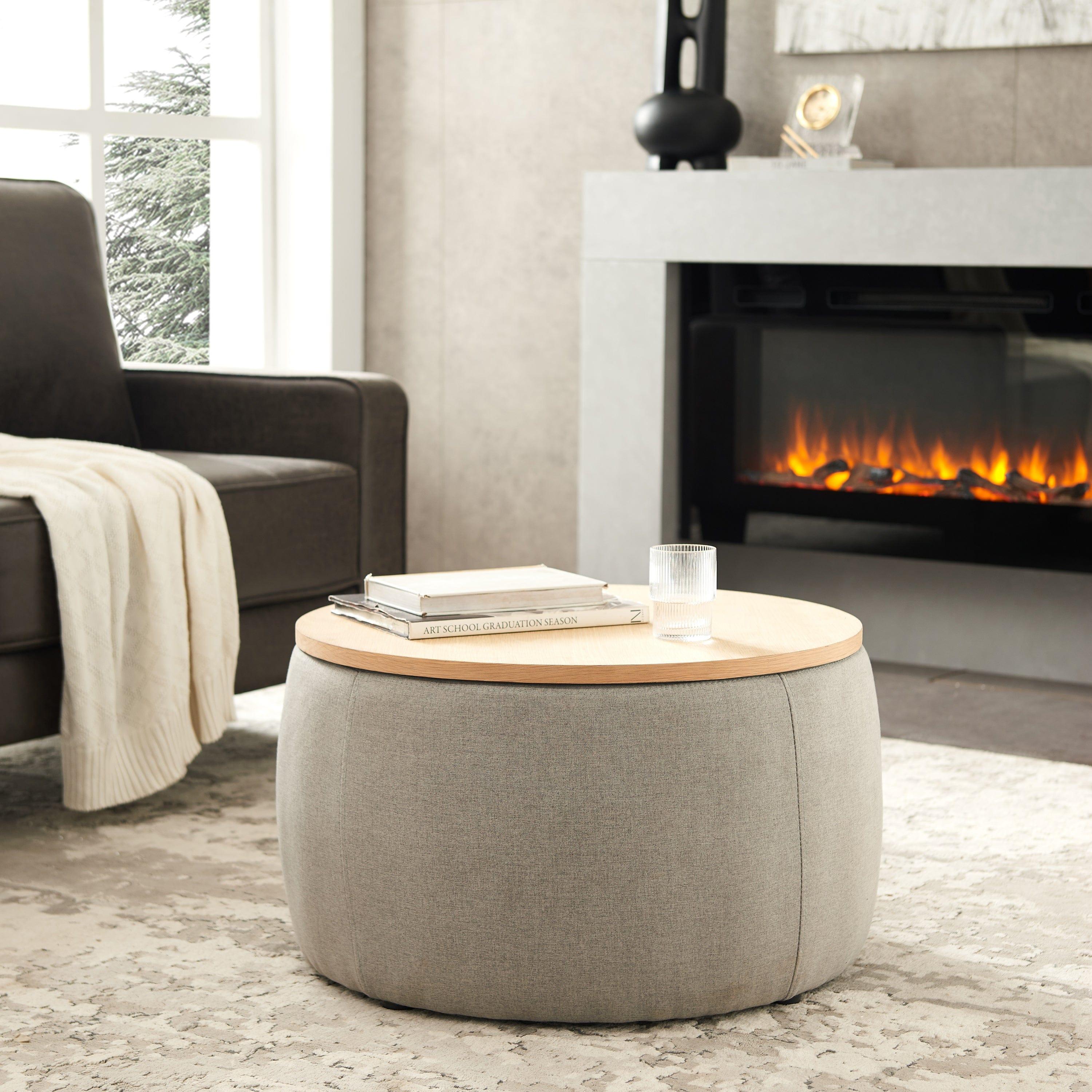 Shop Round Storage Ottoman, 2 in 1 Function, Work as End table and Ottoman, Grey (25.5"x25.5"x14.5") Mademoiselle Home Decor