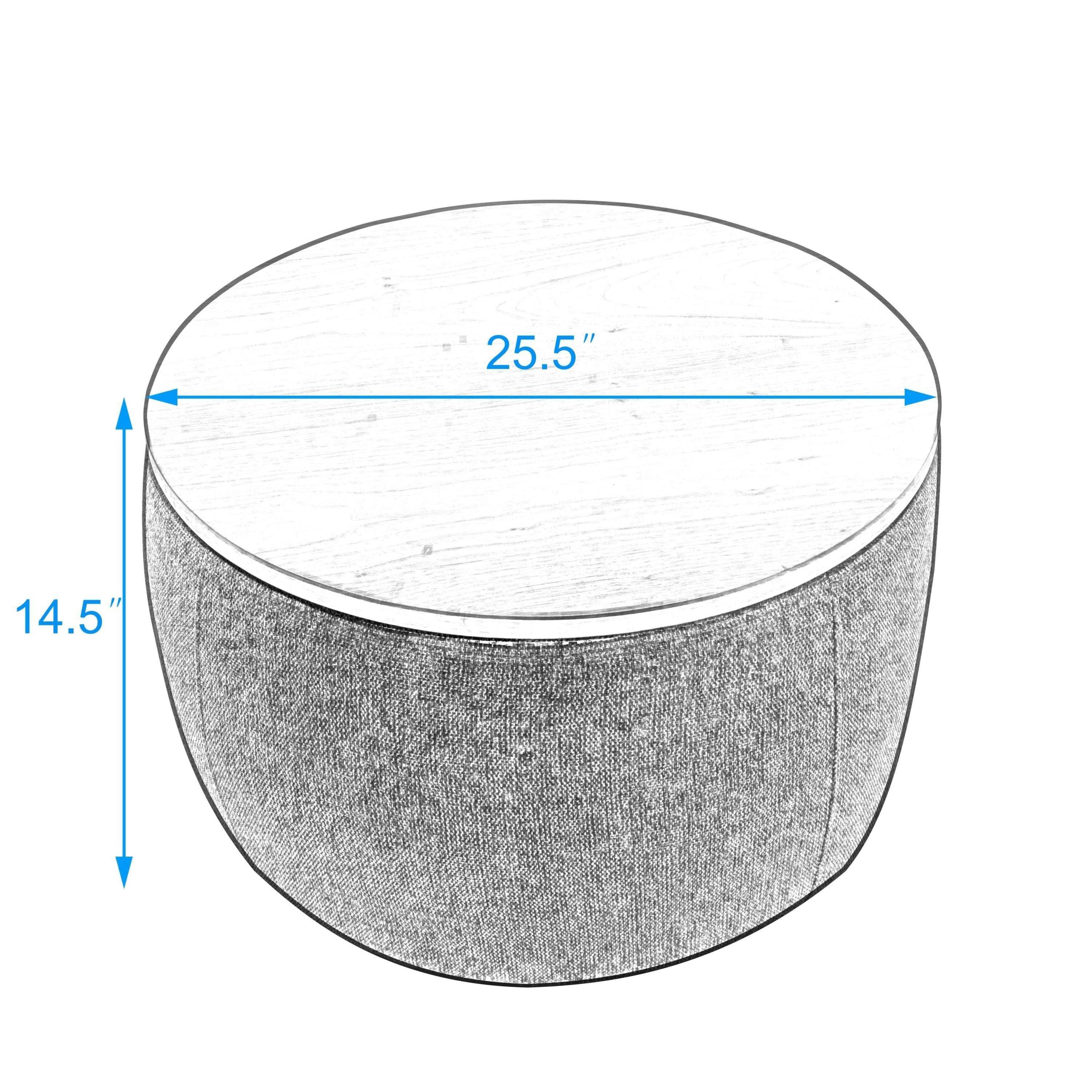 Shop Round Storage Ottoman, 2 in 1 Function, Work as End table and Ottoman, Grey (25.5"x25.5"x14.5") Mademoiselle Home Decor