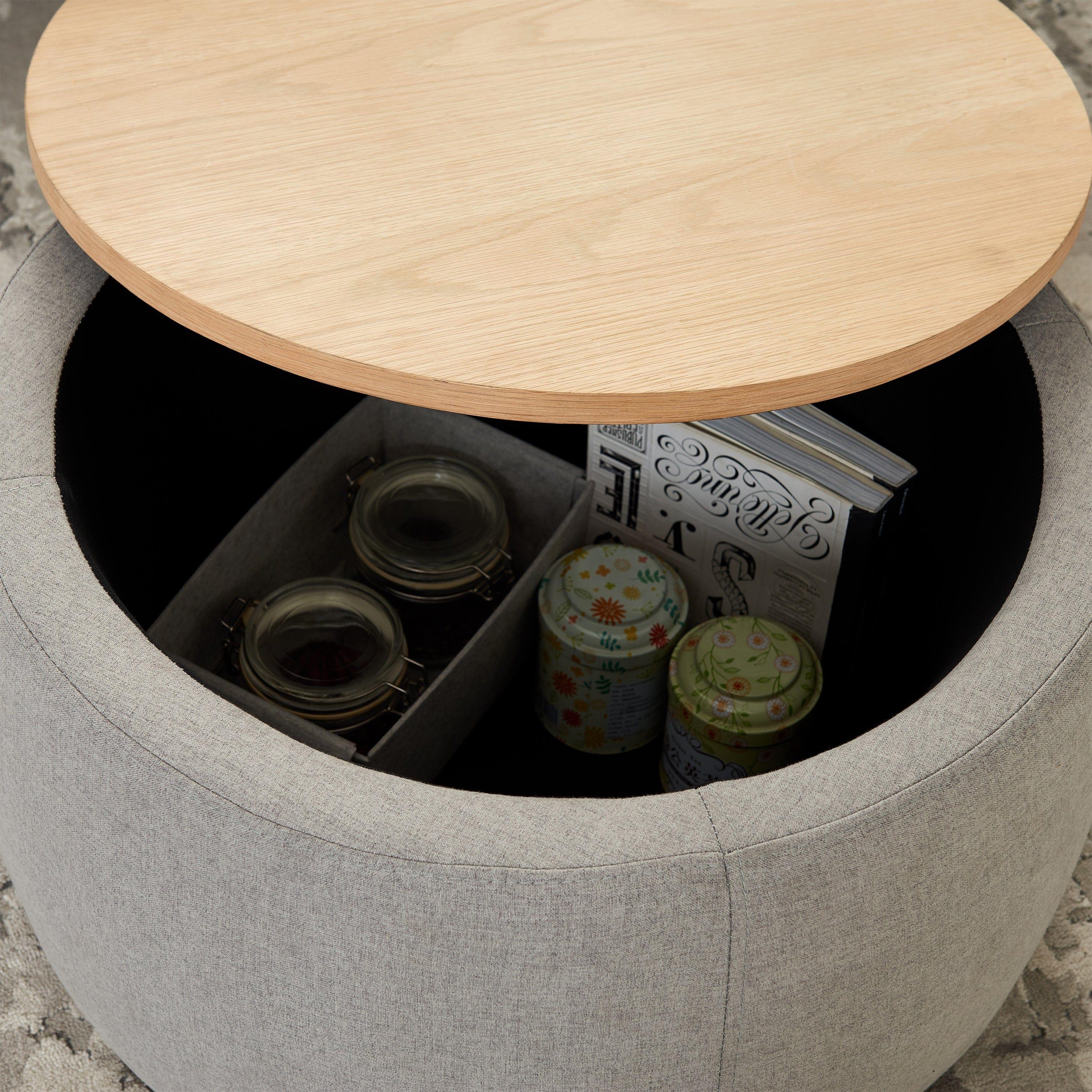 Shop Round Storage Ottoman, 2 in 1 Function, Work as End table and Ottoman, Grey (25.5"x25.5"x14.5") Mademoiselle Home Decor