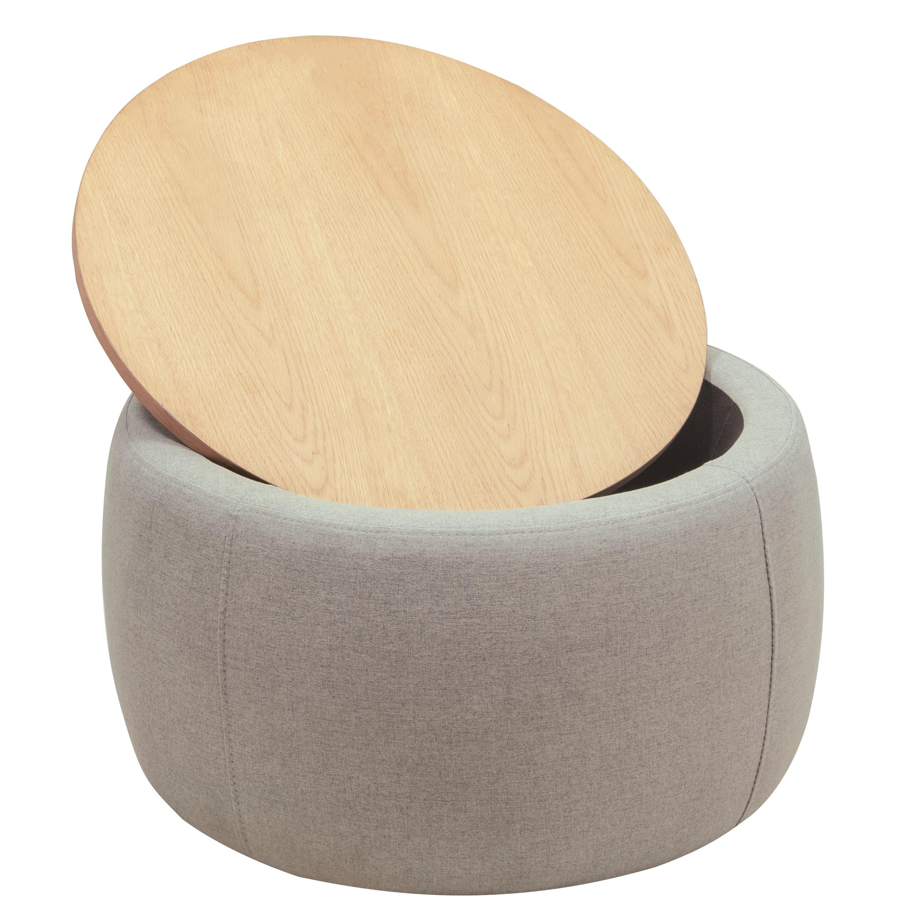 Shop Round Storage Ottoman, 2 in 1 Function, Work as End table and Ottoman, Grey (25.5"x25.5"x14.5") Mademoiselle Home Decor