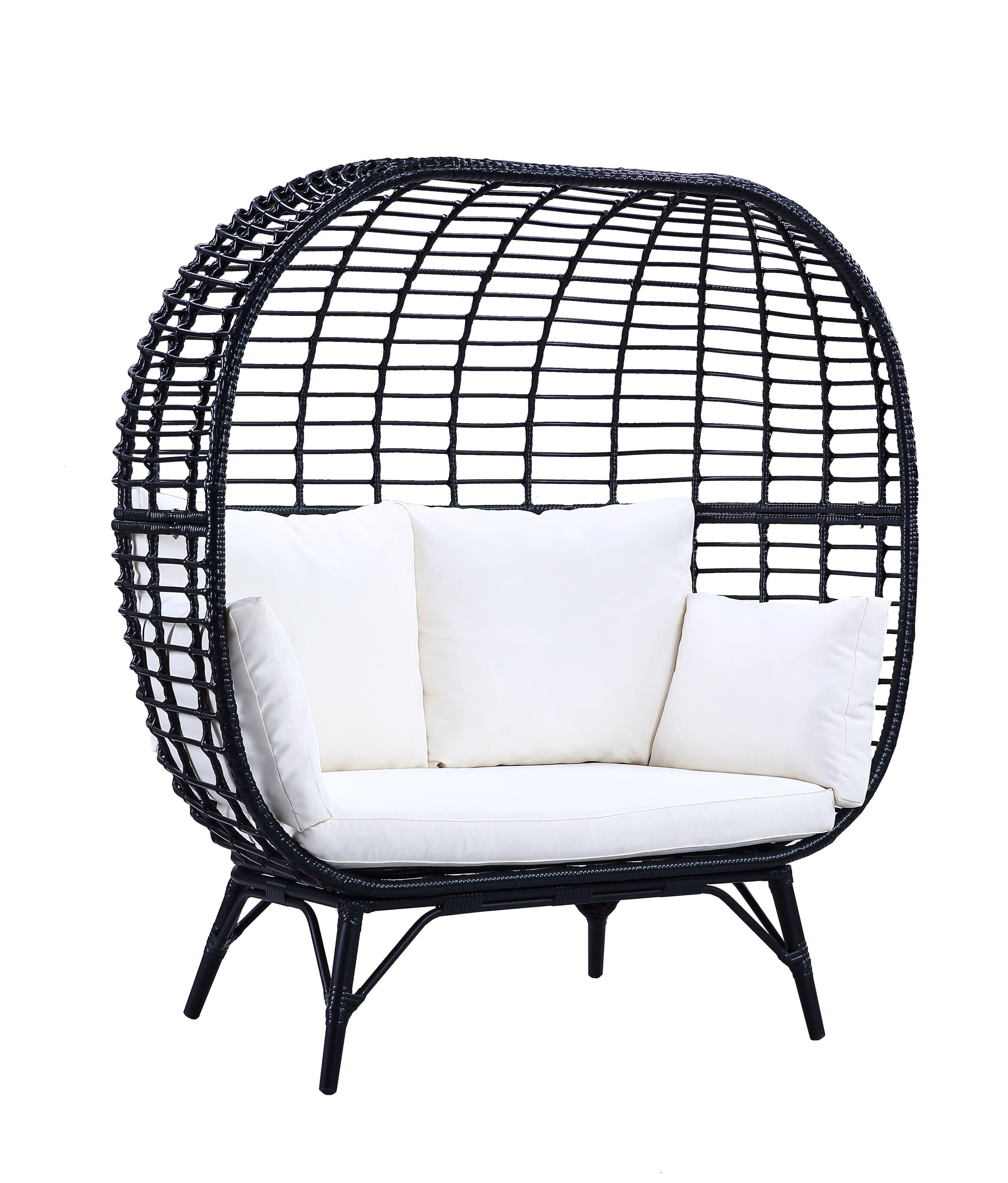 Shop ACME Penelope Patio Lounge Chair, Cream Fabric & Black Finish OT01099 Mademoiselle Home Decor