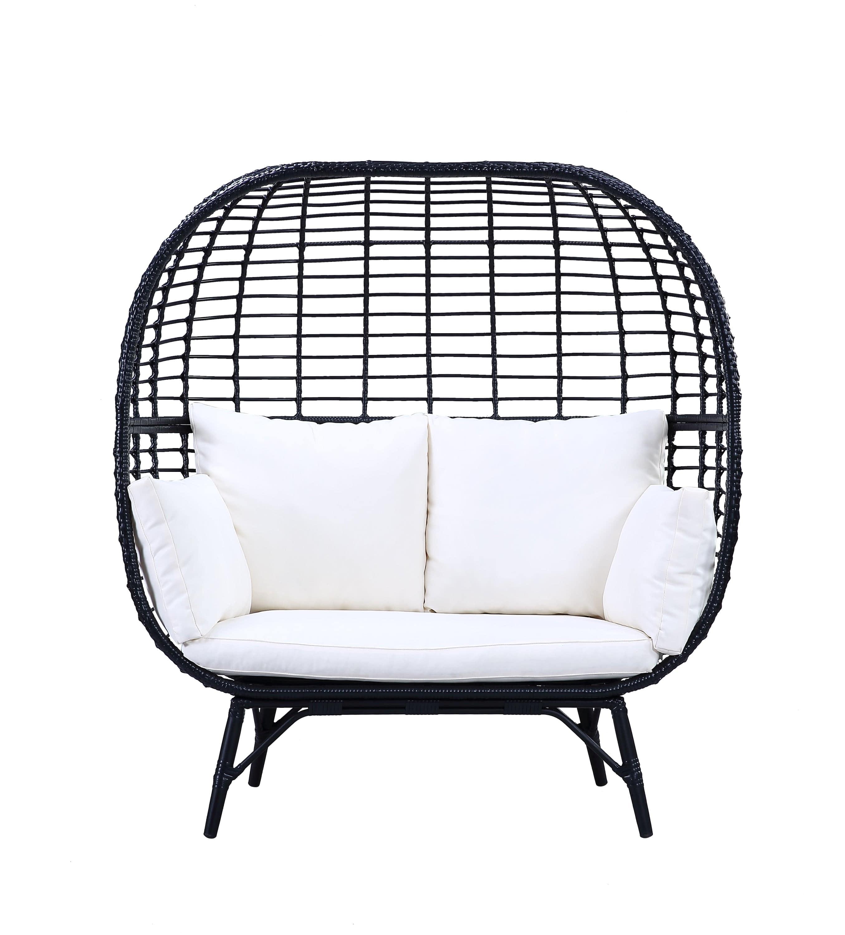 Shop ACME Penelope Patio Lounge Chair, Cream Fabric & Black Finish OT01099 Mademoiselle Home Decor