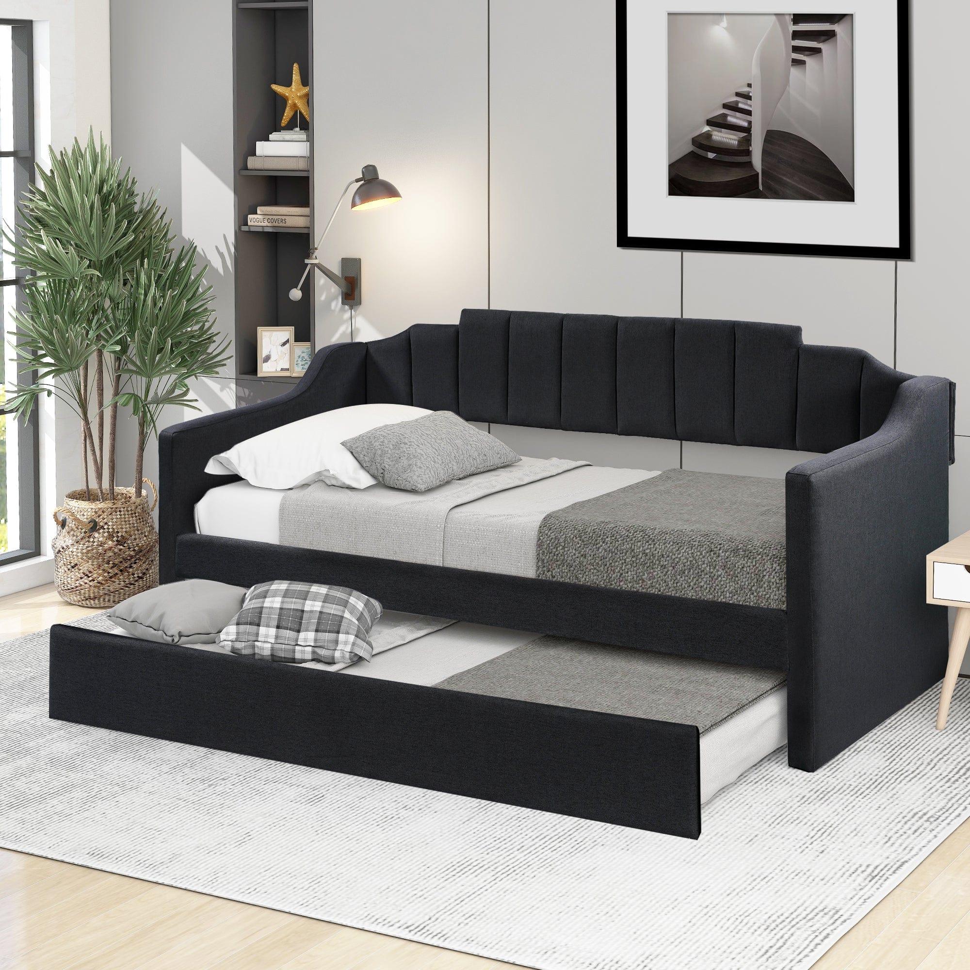 Shop Upholstered Twin Daybed with Trundle,Black Mademoiselle Home Decor