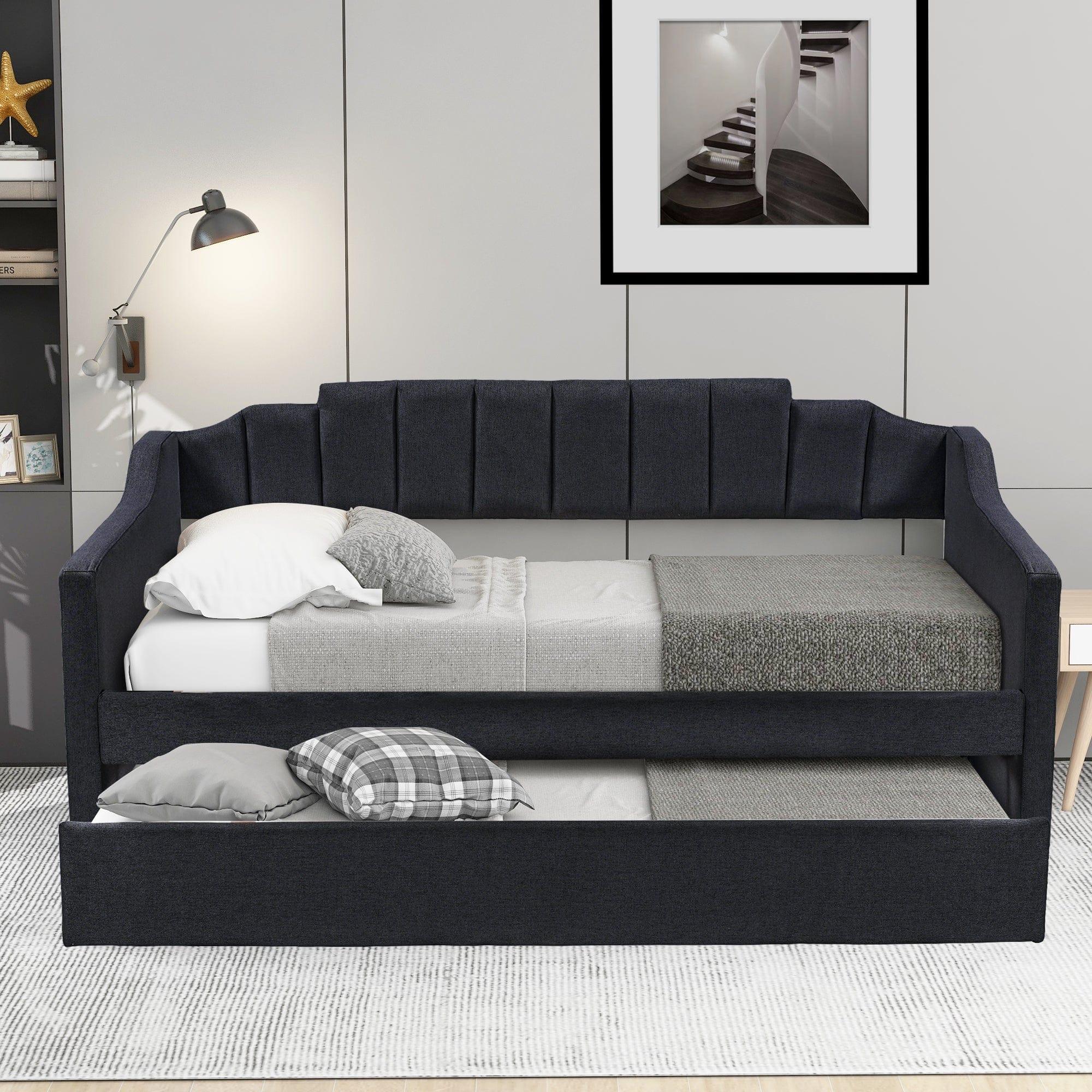 Shop Upholstered Twin Daybed with Trundle,Black Mademoiselle Home Decor